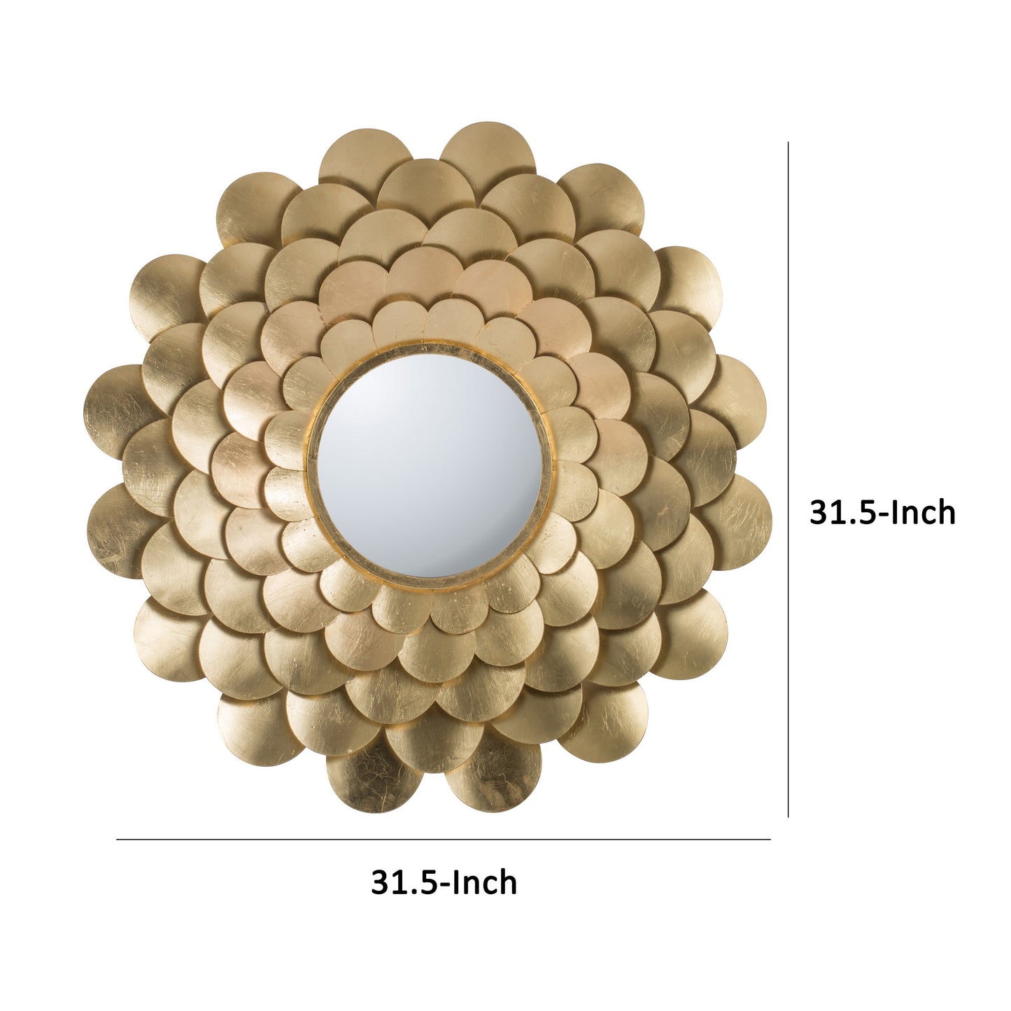 32 Inch Round Wall Mount Mirror Blooming Flower Decor Gold Finished Iron