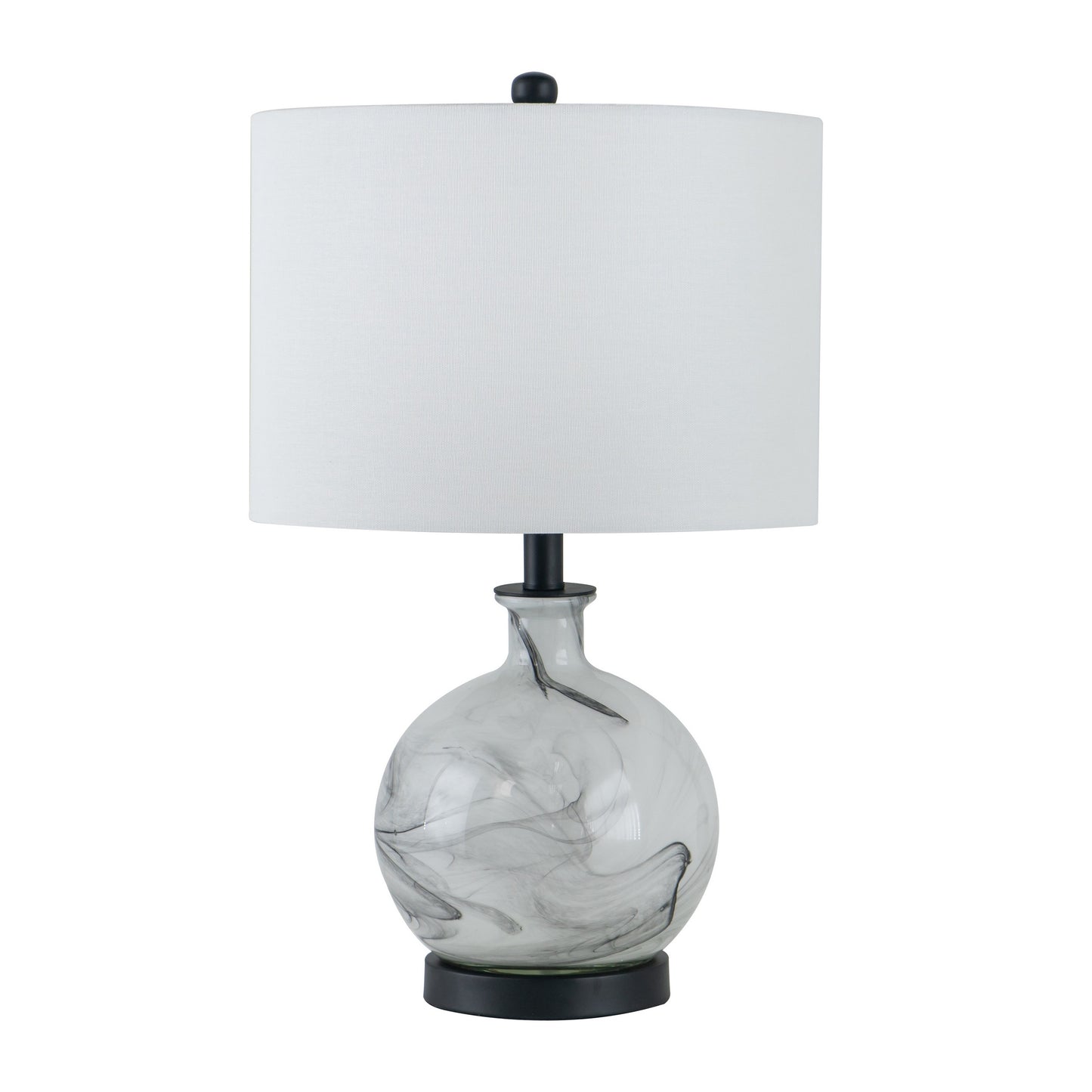 Bob 23 Inch Table Lamp with Round Drum Shade and Glass Frame White Gray