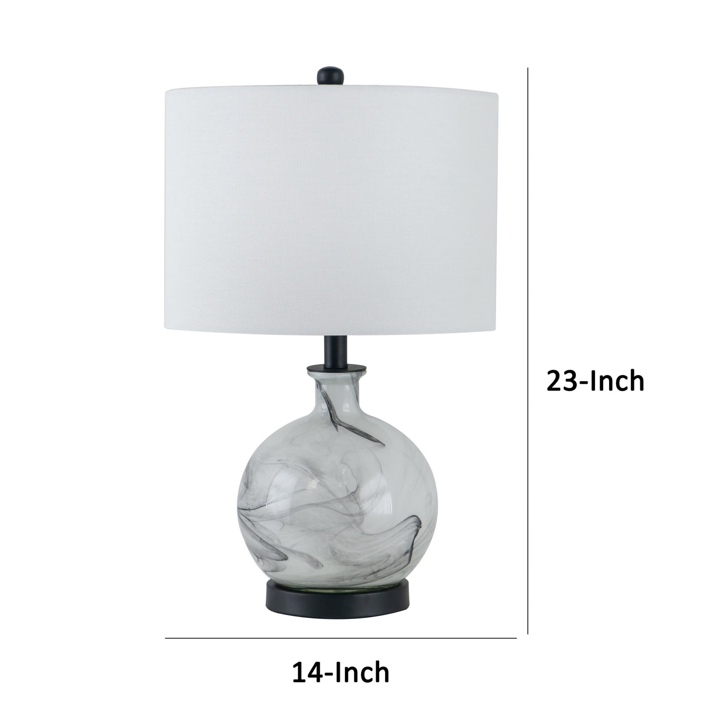 Bob 23 Inch Table Lamp with Round Drum Shade and Glass Frame White Gray