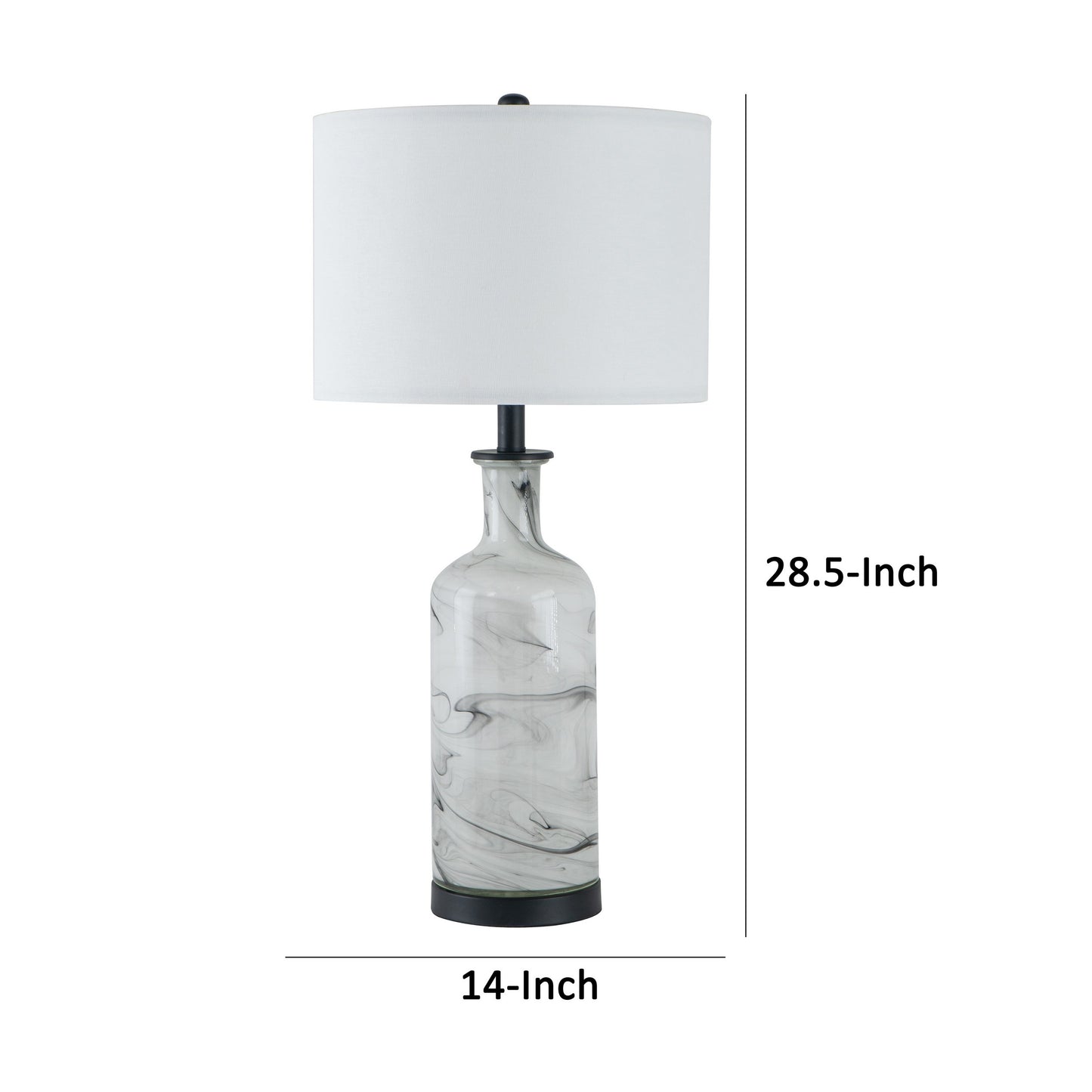 Bob 29 Inch Tall Table Lamp with Round Drum Shade Glass Frame White Gray