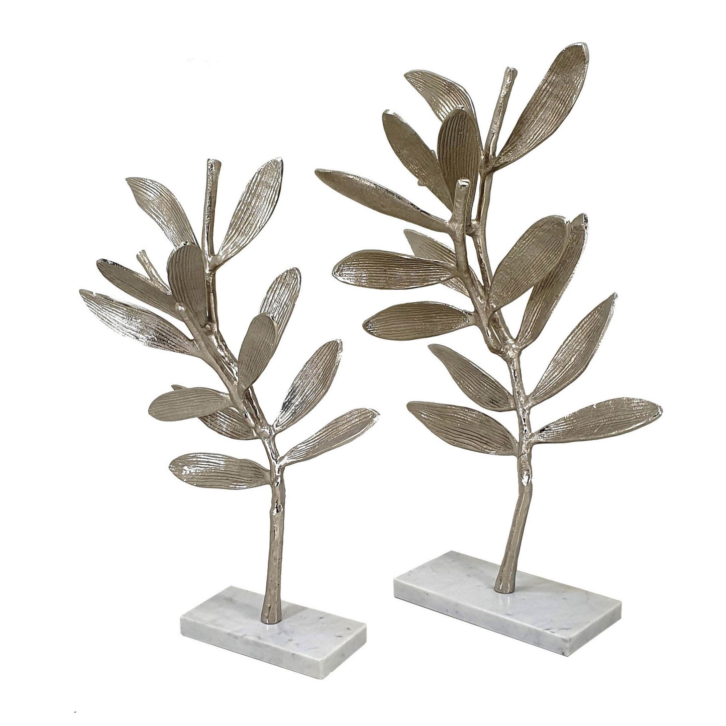 28 23 Inch Metal Statuettes Decorative Accent Olive Tree White Set Of 2