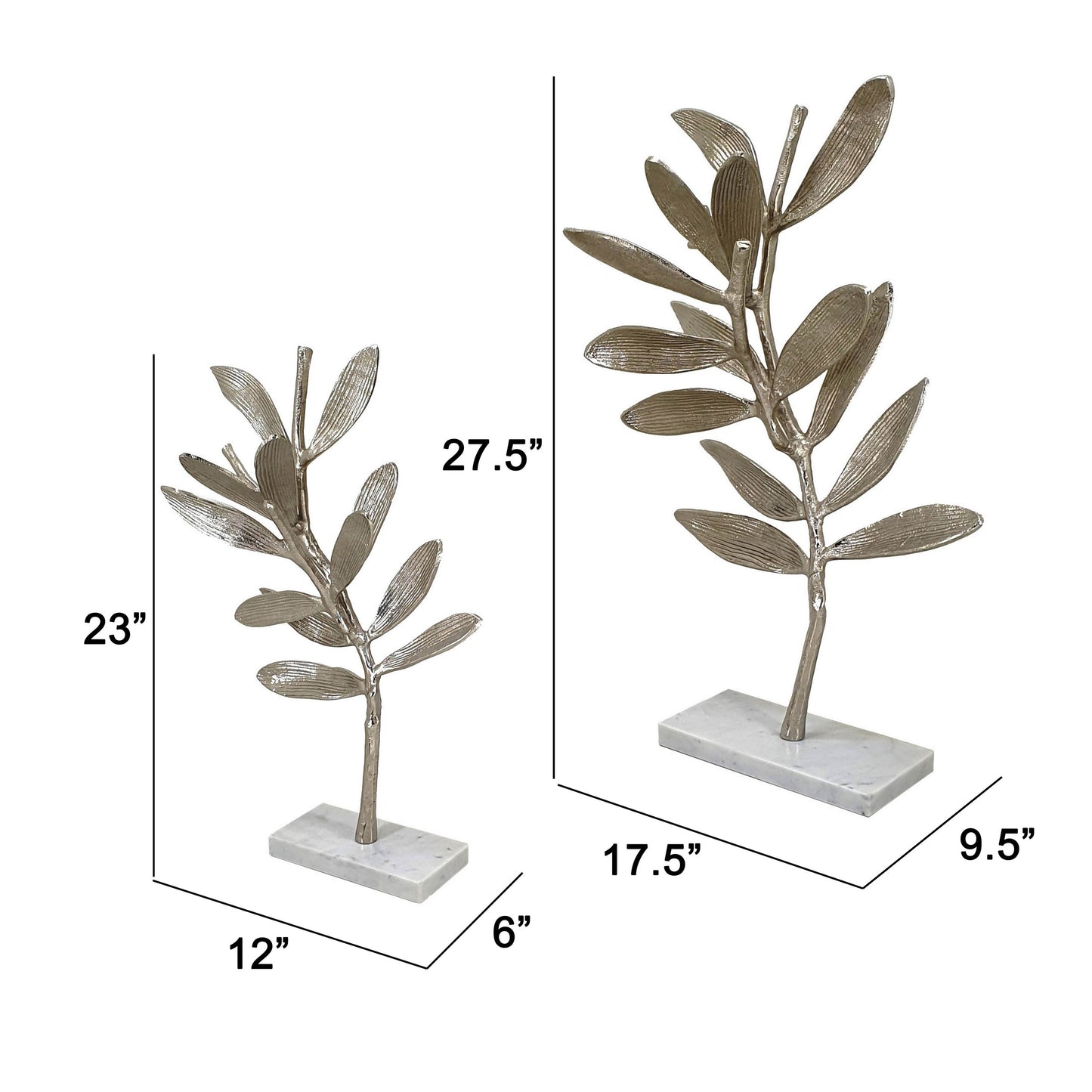 28 23 Inch Metal Statuettes Decorative Accent Olive Tree White Set Of 2