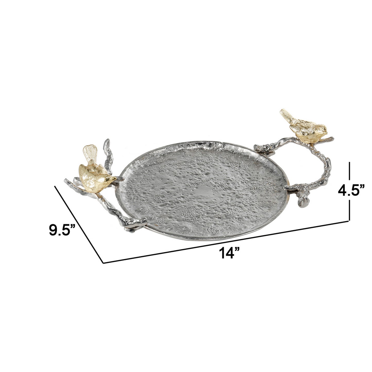 14 Inch Small Decorative Tray Perched Birds Silver Metal Frame Set Of 2