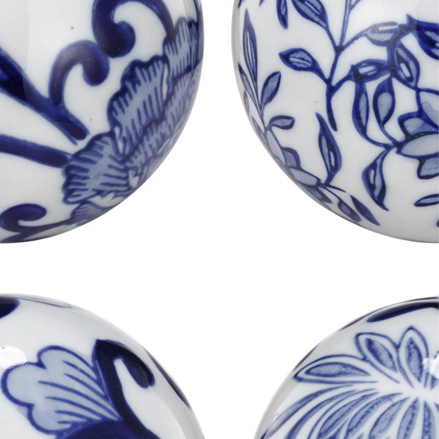4 Inch Decorative Ball Set Of 6 Orbs Blue And White Printed Porcelain