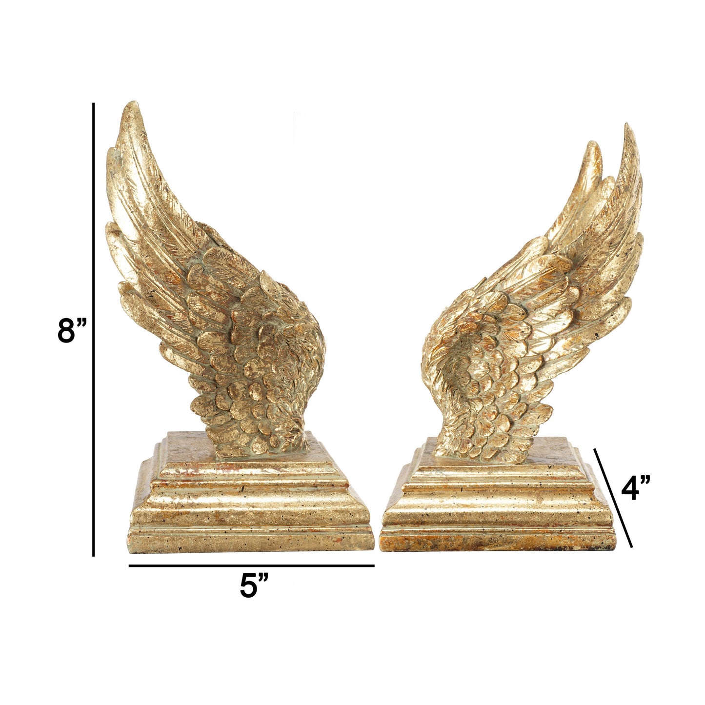 8 Inch Contemporary Decorative Bookends Spread Wing Design Antique Gold