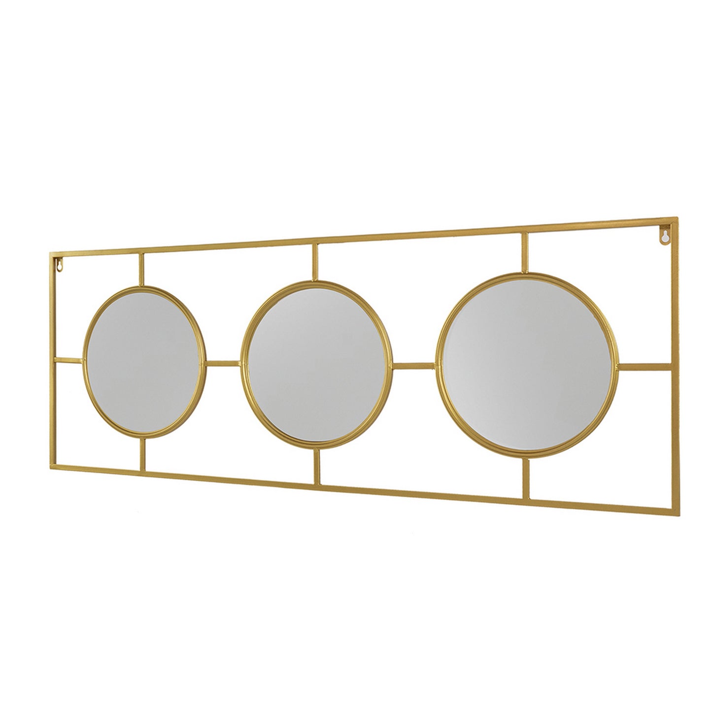 43 Inch Wall Accent Decor Three Integrated Mirrors With Iron Frame Gold
