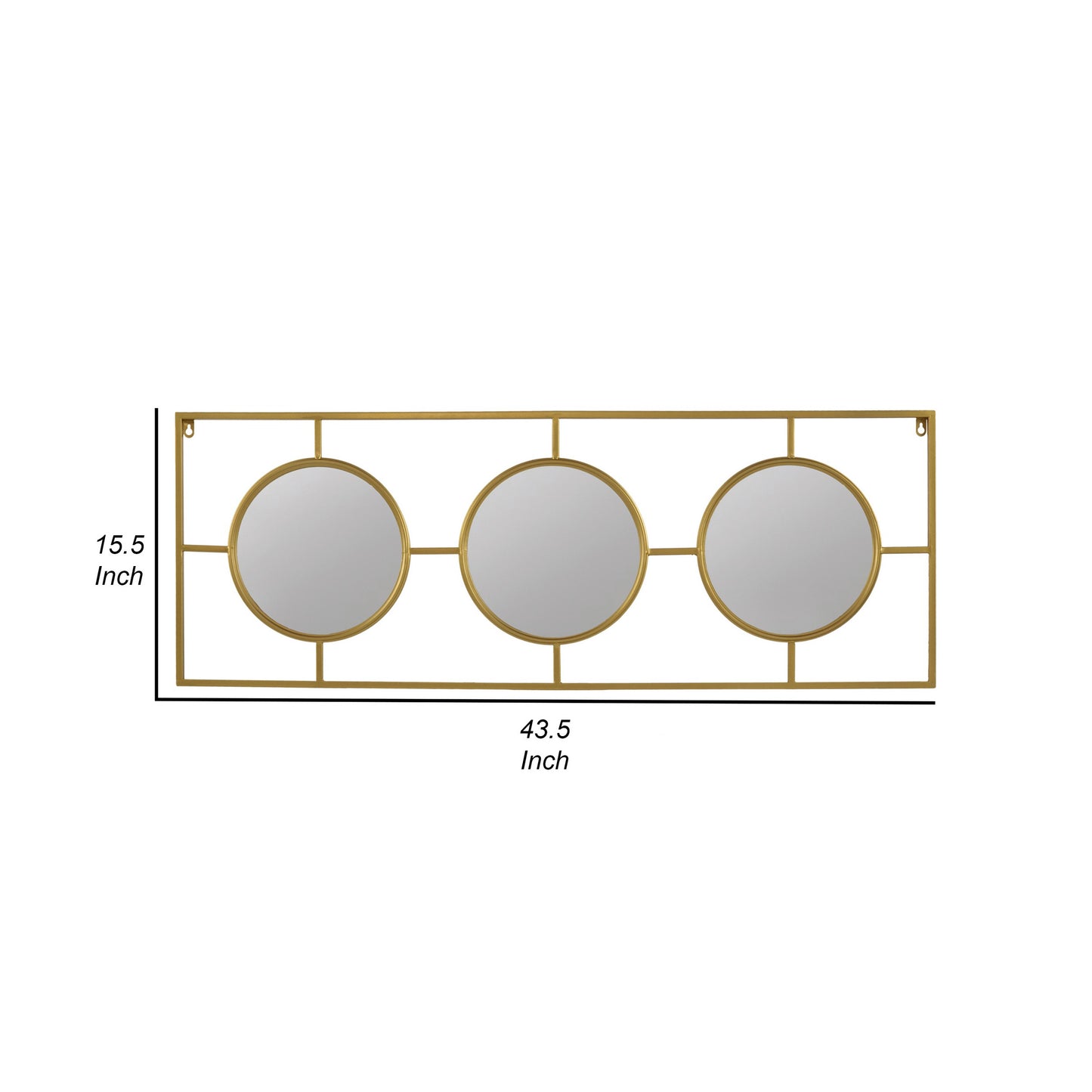43 Inch Wall Accent Decor Three Integrated Mirrors With Iron Frame Gold
