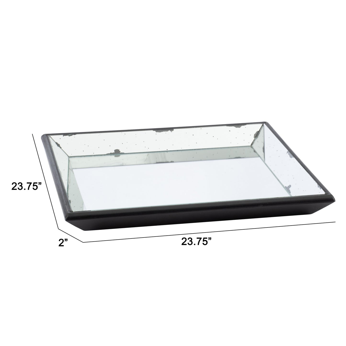 24 Inch Square Decorative Tray With Mirrored Surface Modern Style Black