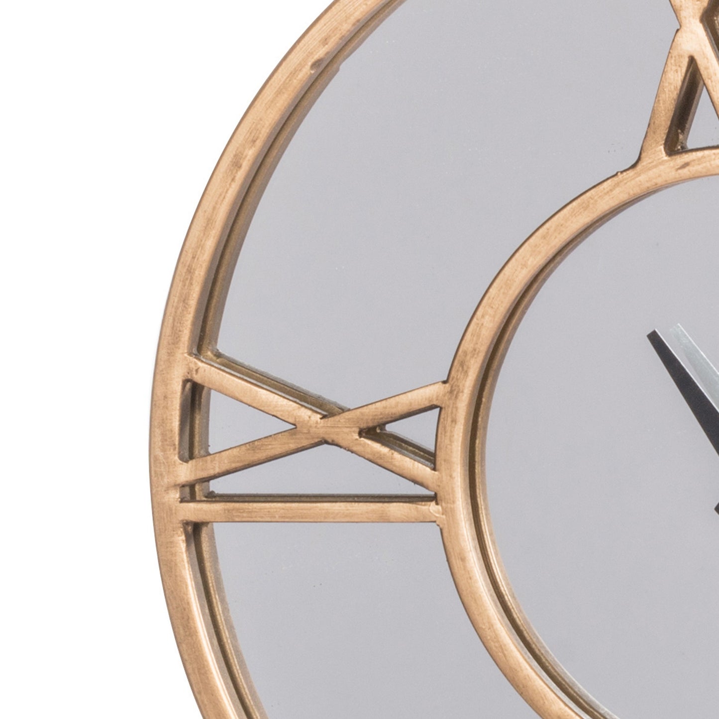 15 Inch Modern Table Clock Round Mirrored Frame Gold Metal Accent Trim
