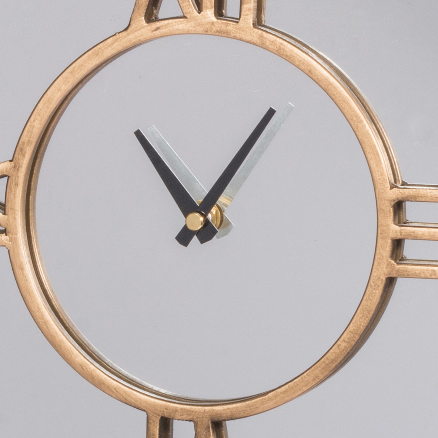 15 Inch Modern Table Clock Round Mirrored Frame Gold Metal Accent Trim