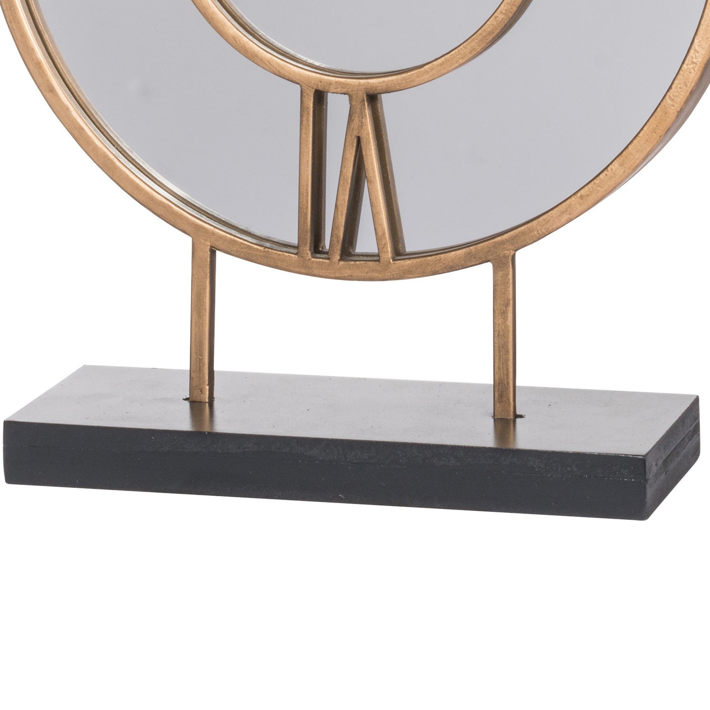 15 Inch Modern Table Clock Round Mirrored Frame Gold Metal Accent Trim