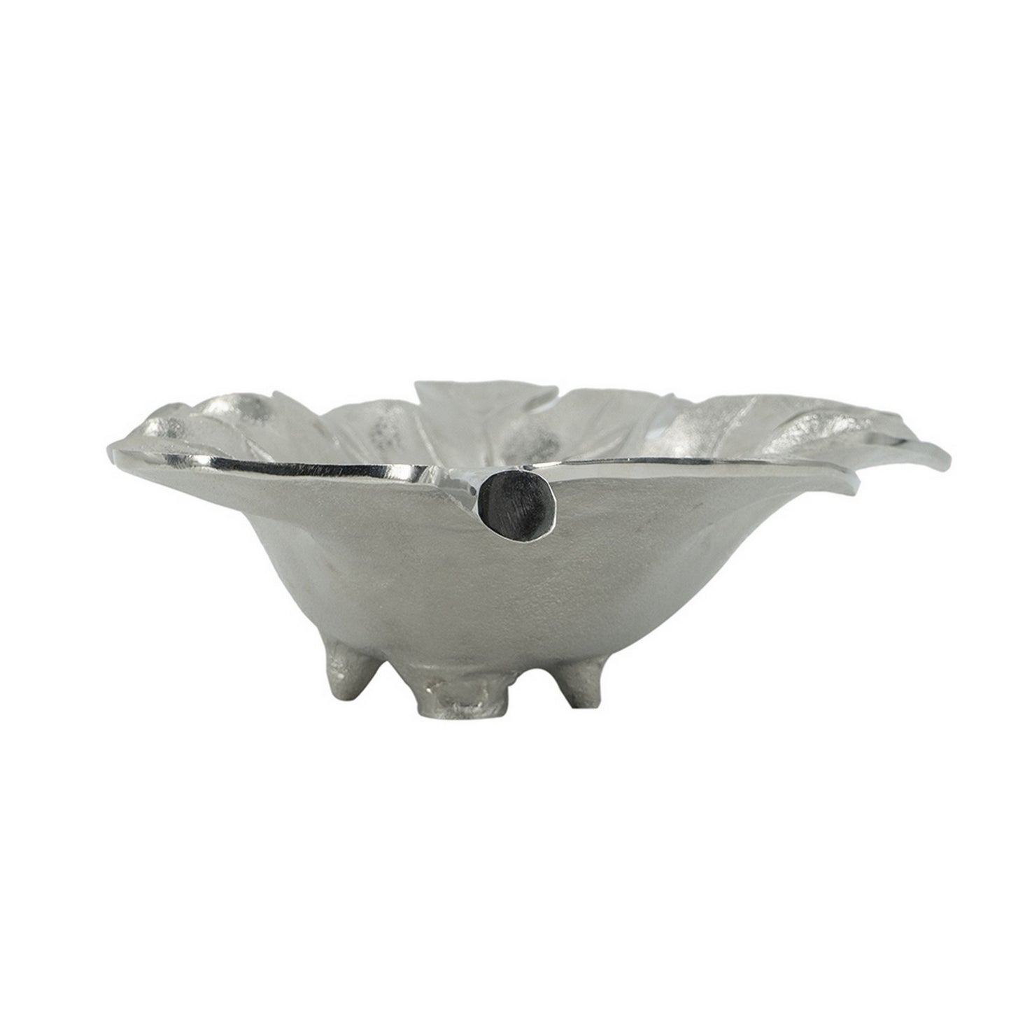 22 Inch Modern Decorative Tray Oak Leaf Design Striking Silver Metal Frame