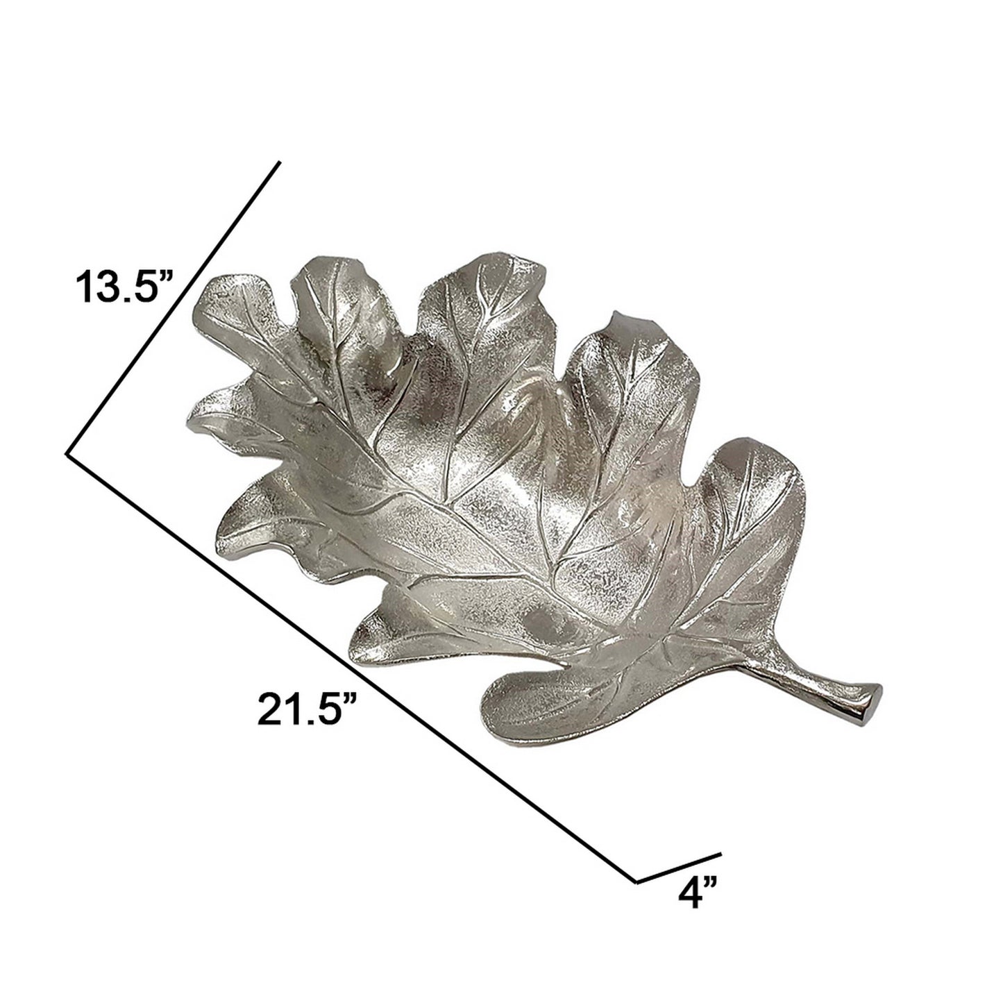 22 Inch Modern Decorative Tray Oak Leaf Design Striking Silver Metal Frame