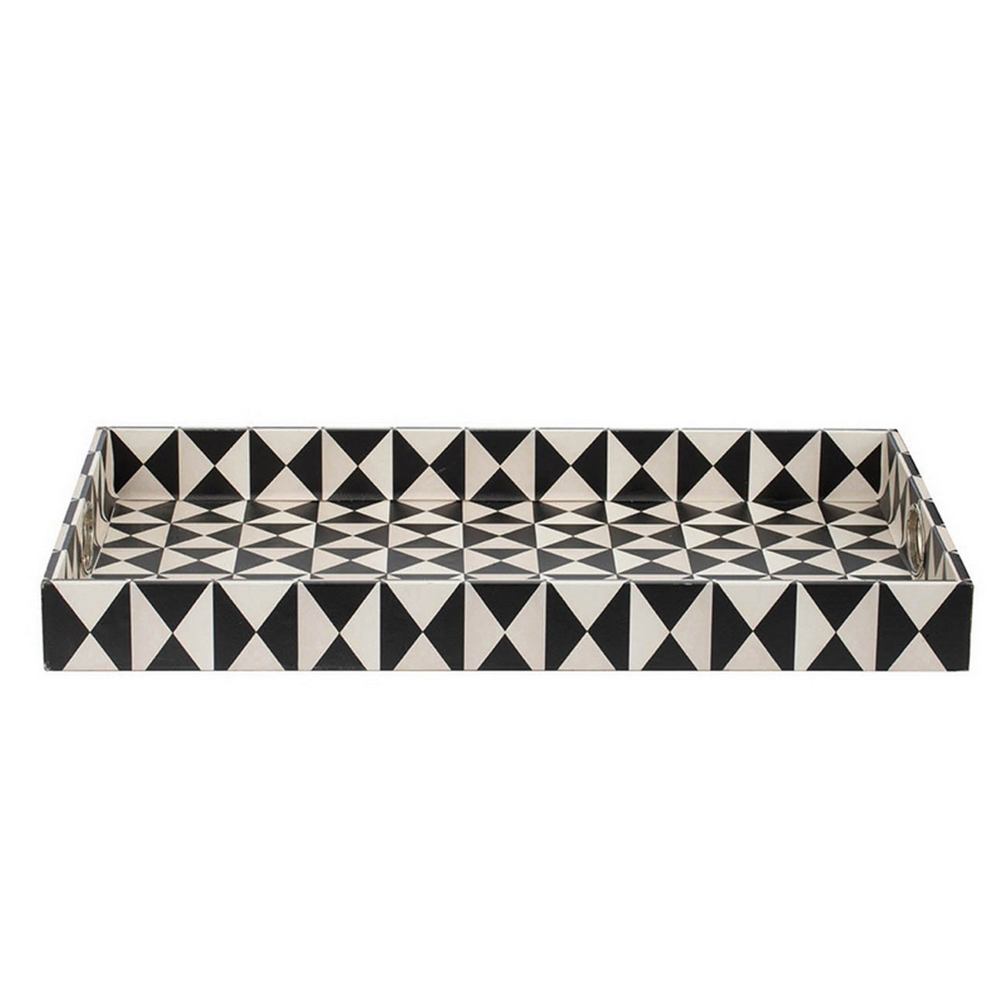 25 Inch Decorative Black White Wood Trays Art Deco Geometric Set Of 2
