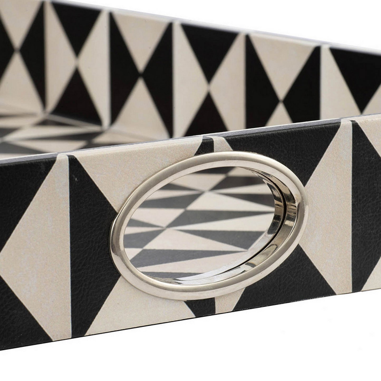 25 Inch Decorative Black White Wood Trays Art Deco Geometric Set Of 2
