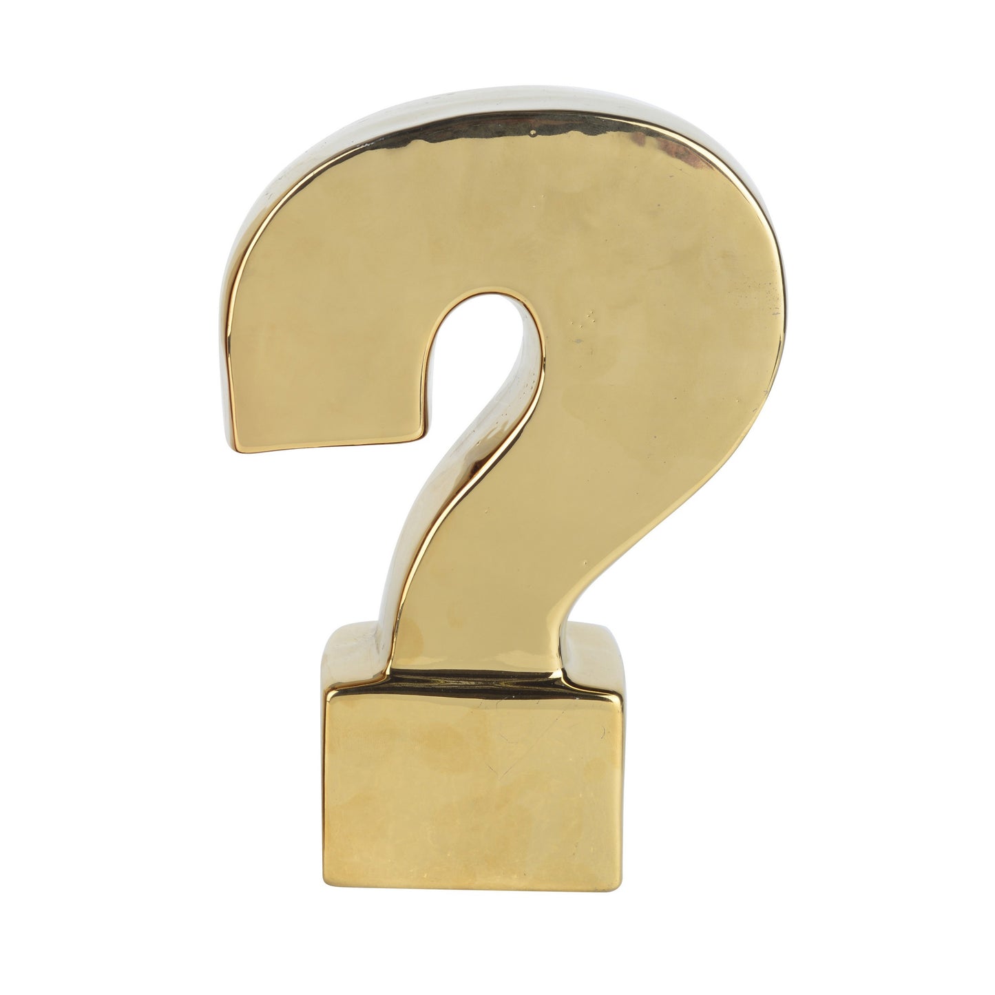 9 Inch Modern Bookends, Gold Tone Ceramic, Question and Exclamation Mark