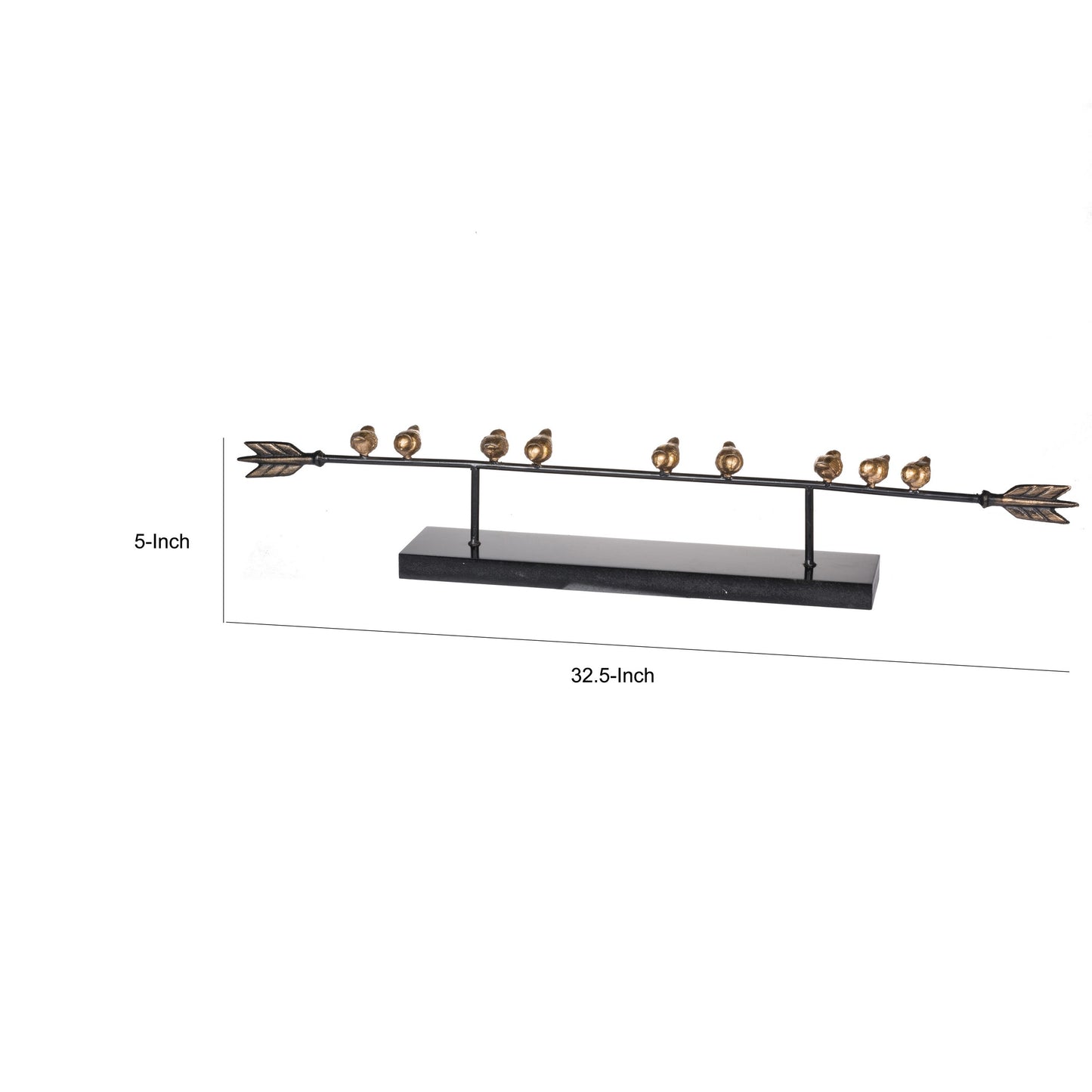 33 Inch Modern Accent Decor Golden Metal Perched Birds On A Black Arrow