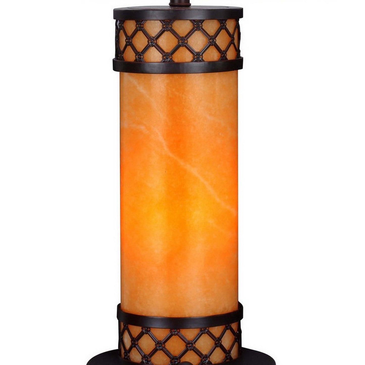 25 Inch Modern Table Lamp Fabric Drum Shade and Night Light Glass Ivory