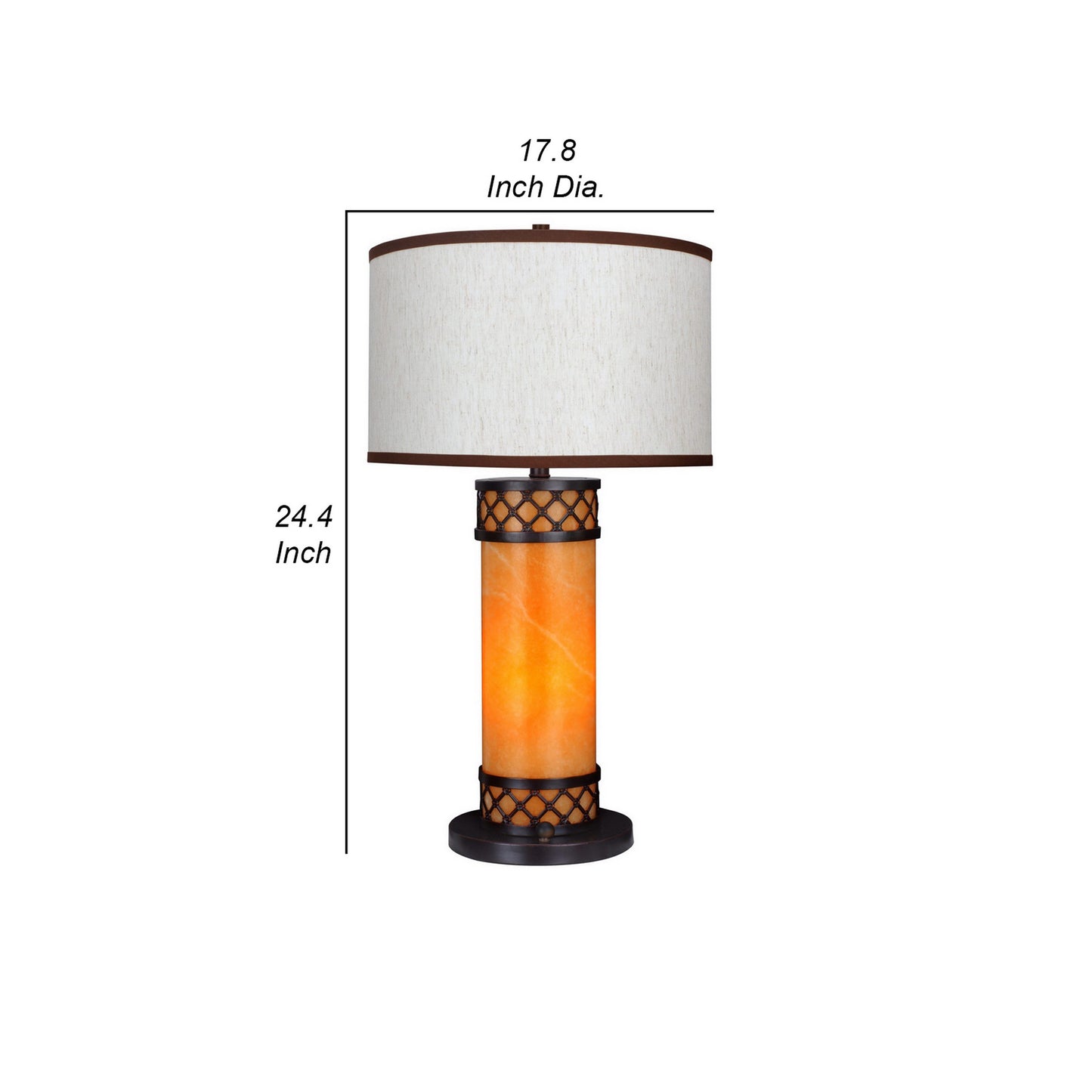 25 Inch Modern Table Lamp Fabric Drum Shade and Night Light Glass Ivory