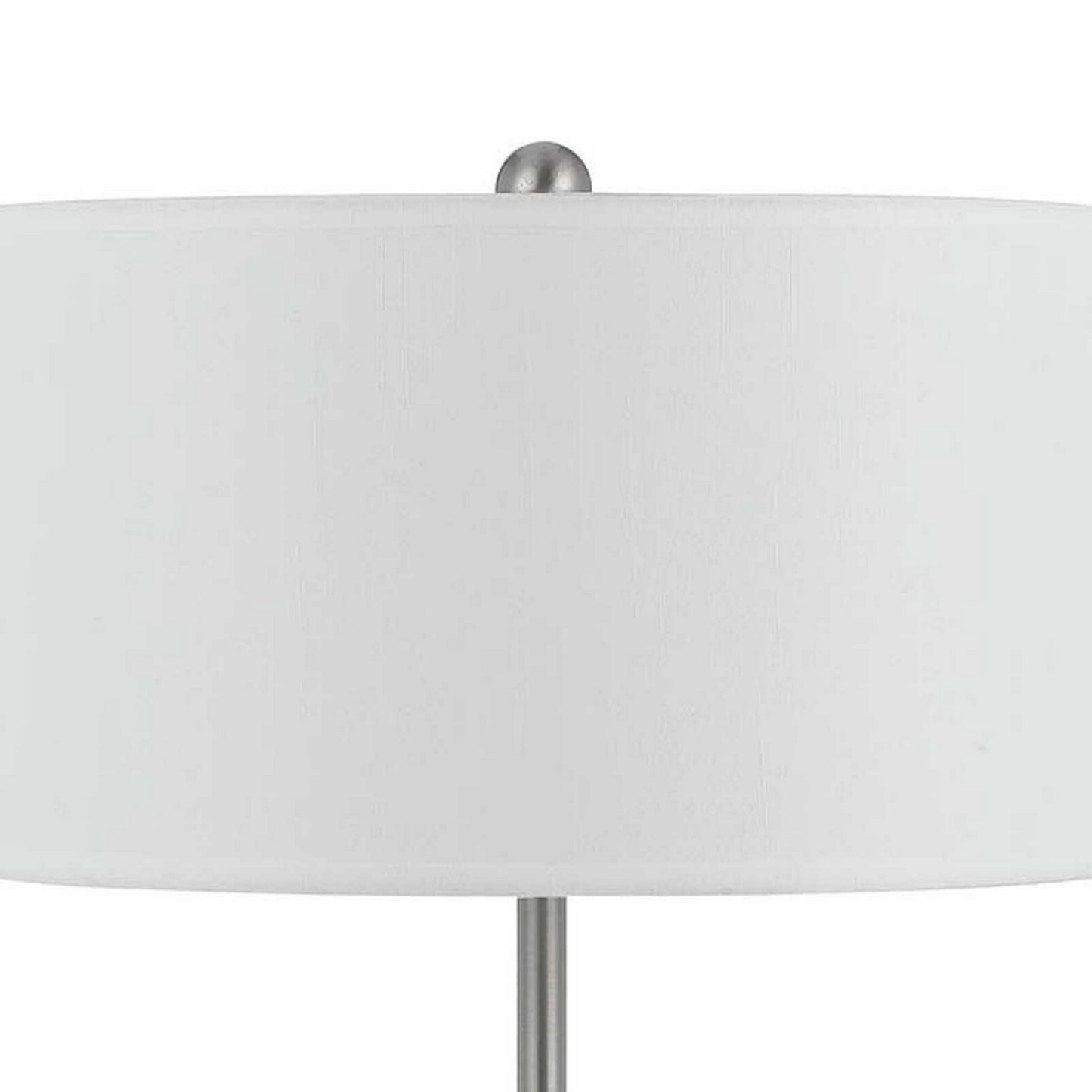 27 Inch Modern Table Lamp with Round Drum Shade 2 Outlets White Chrome
