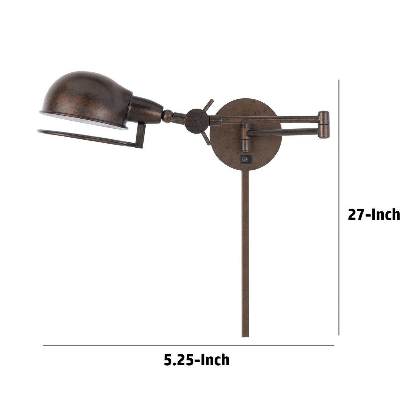 Kash 27 Inch Wall Lamp With Swing Arm Adjustable Metal Shade Rust Brown