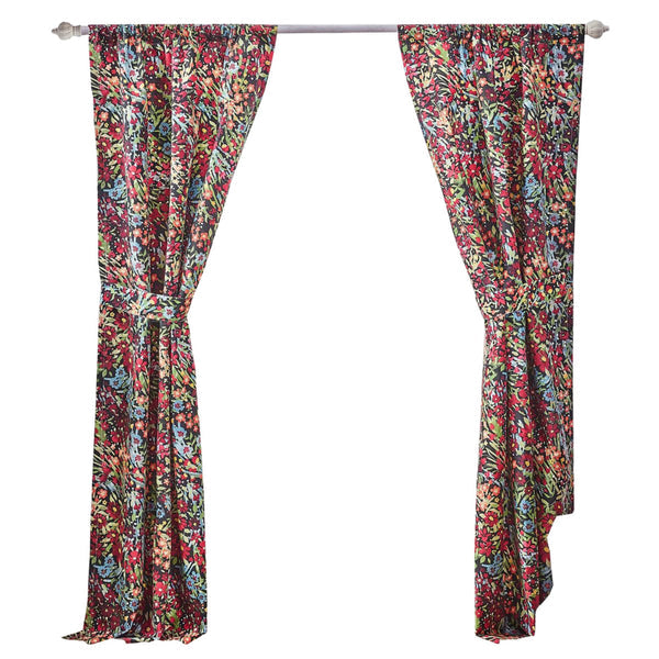 Burges 84 Inch Window Panel Curtain Red And Pink Reed Print Rod Pockets