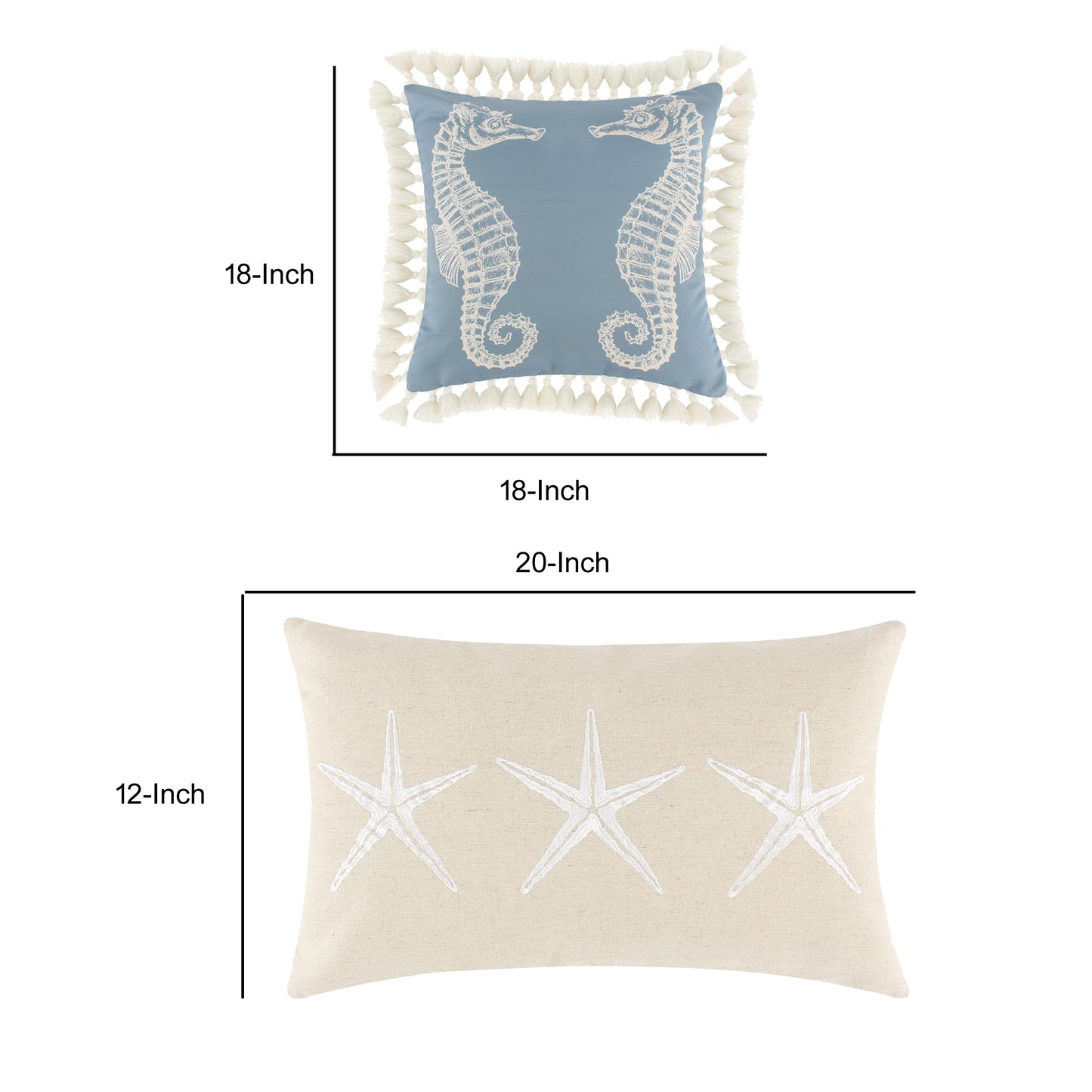 Set Of 2 Decorative Throw Pillows Seahorse And Starfish Polyester Tassels