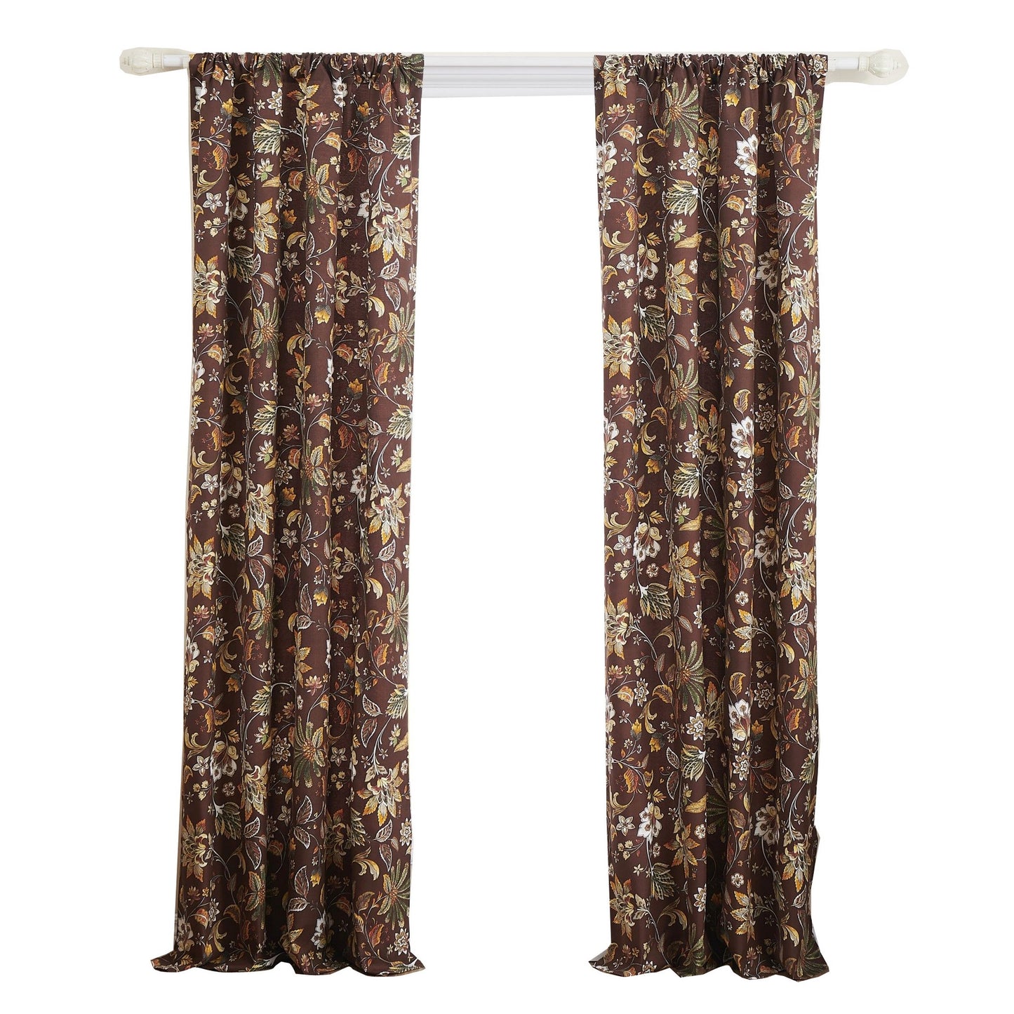 Athens 84 Inch Window Panel Curtain Brown Microfiber Polyester Jacobean