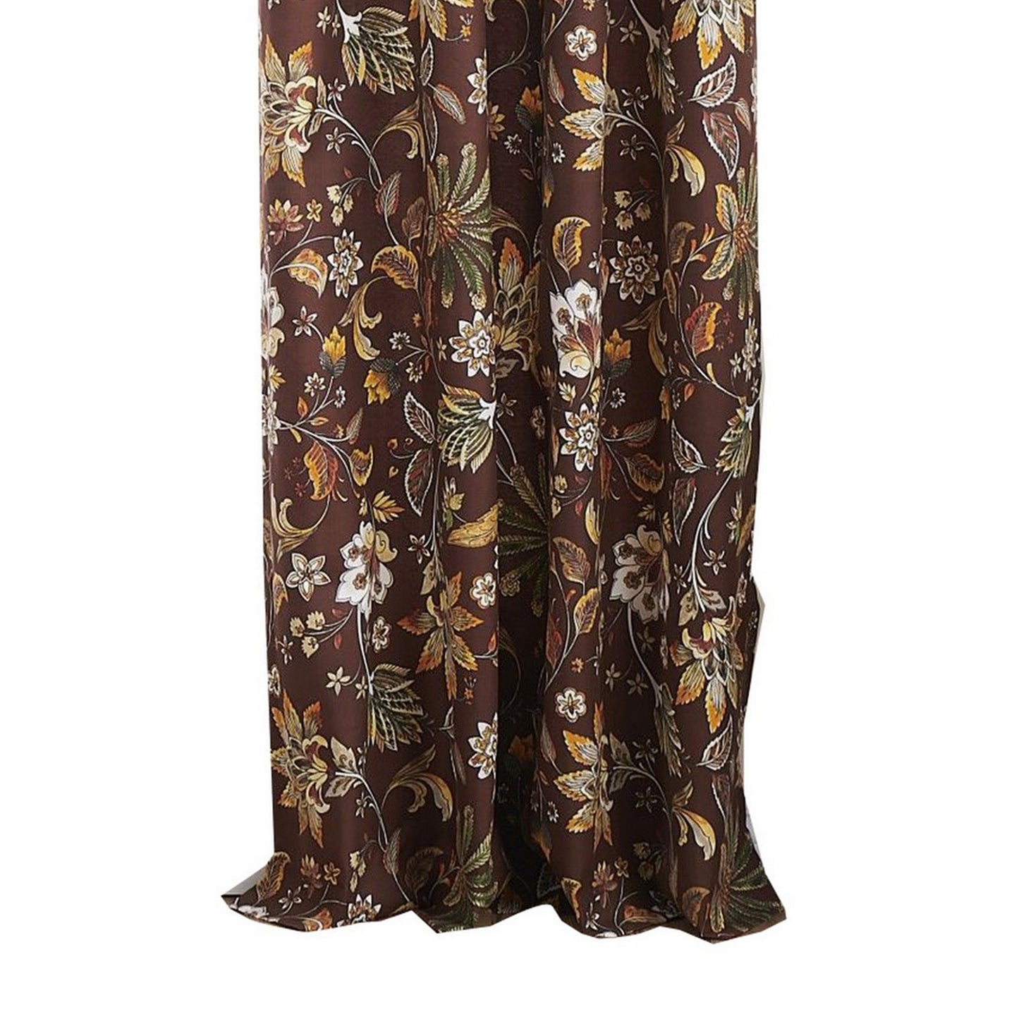 Athens 84 Inch Window Panel Curtain Brown Microfiber Polyester Jacobean
