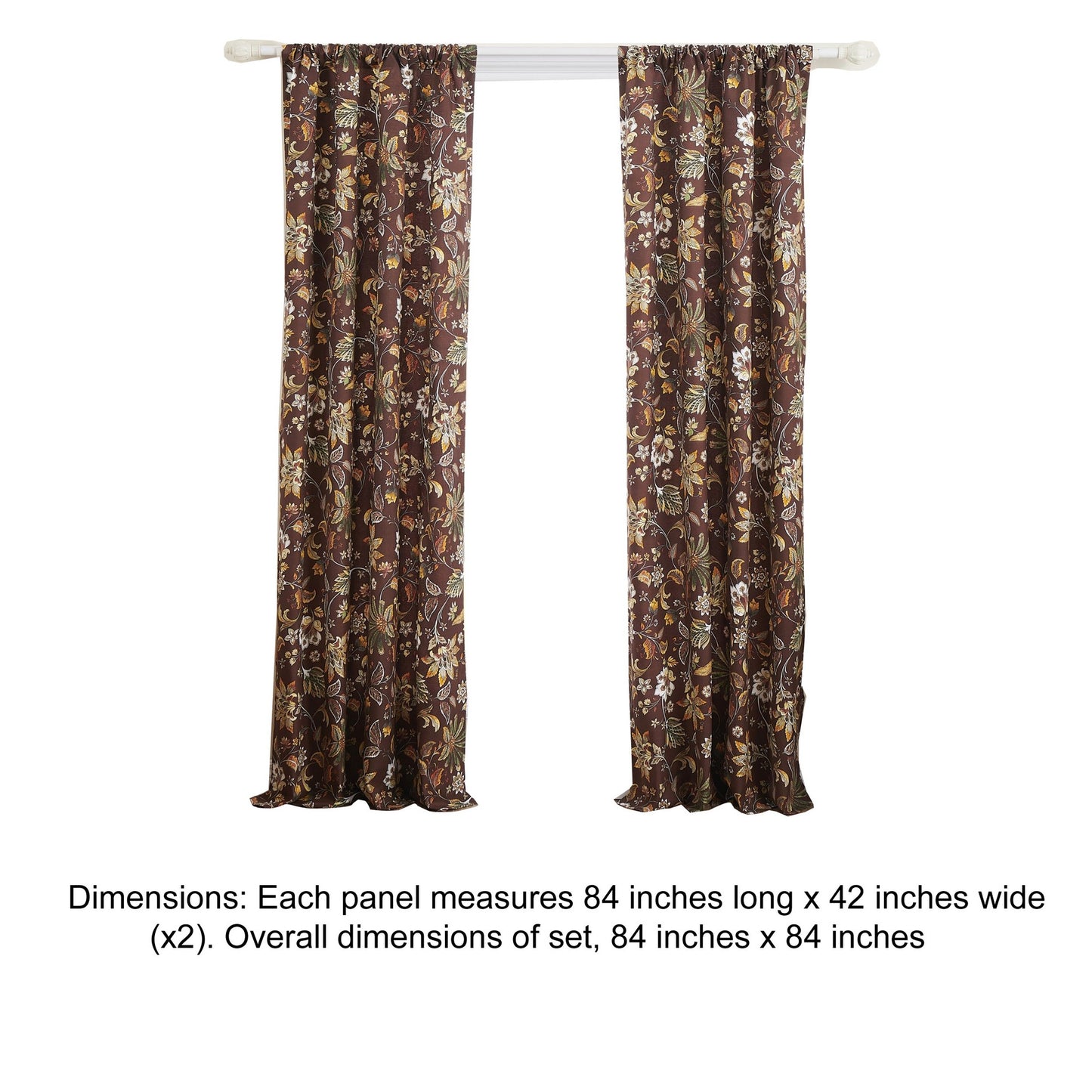 Athens 84 Inch Window Panel Curtain Brown Microfiber Polyester Jacobean