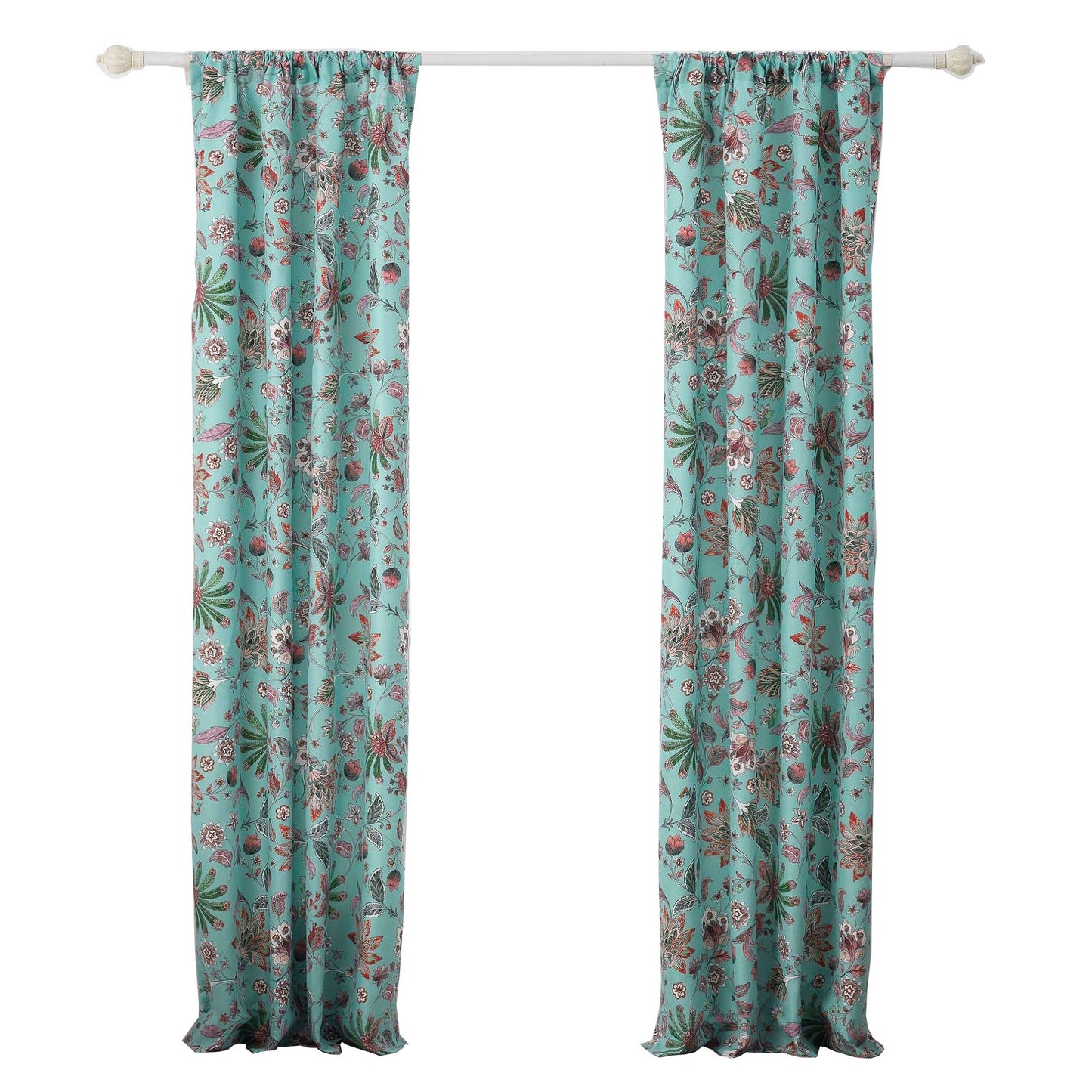 Athens 84 Inch Window Panel Curtain Blue Microfiber Polyester Jacobean