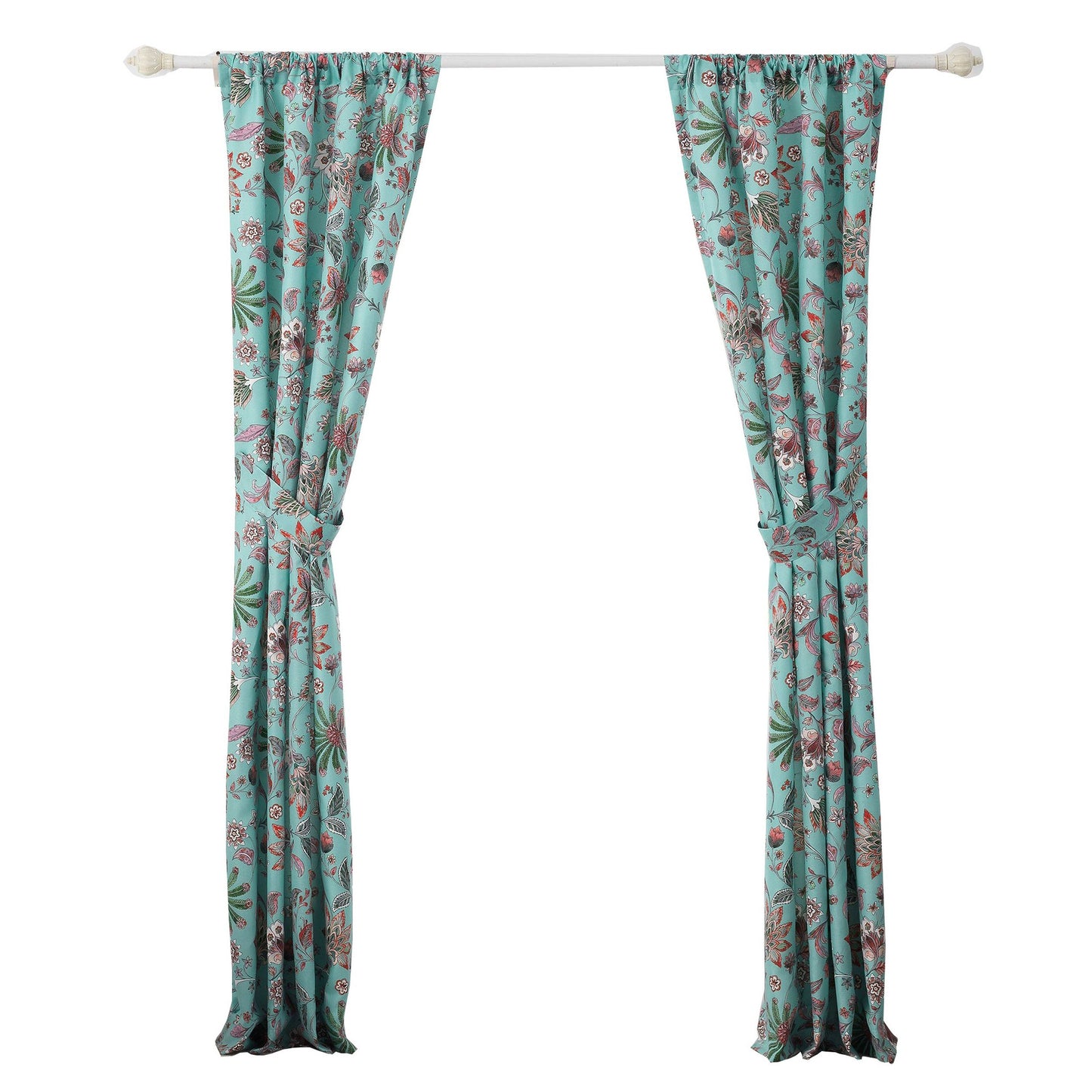 Athens 84 Inch Window Panel Curtain Blue Microfiber Polyester Jacobean
