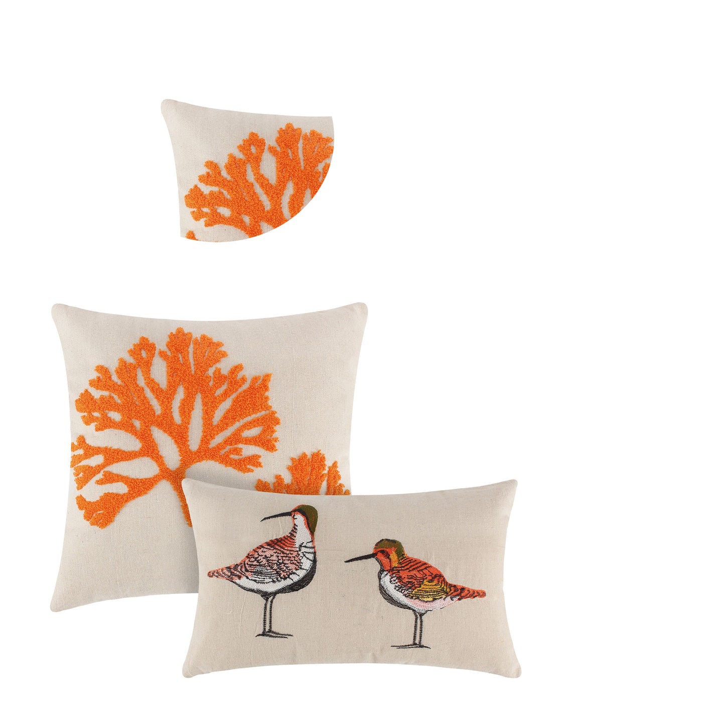 2 Decorative Throw Pillows Shorebird And Coral Design White Polyester