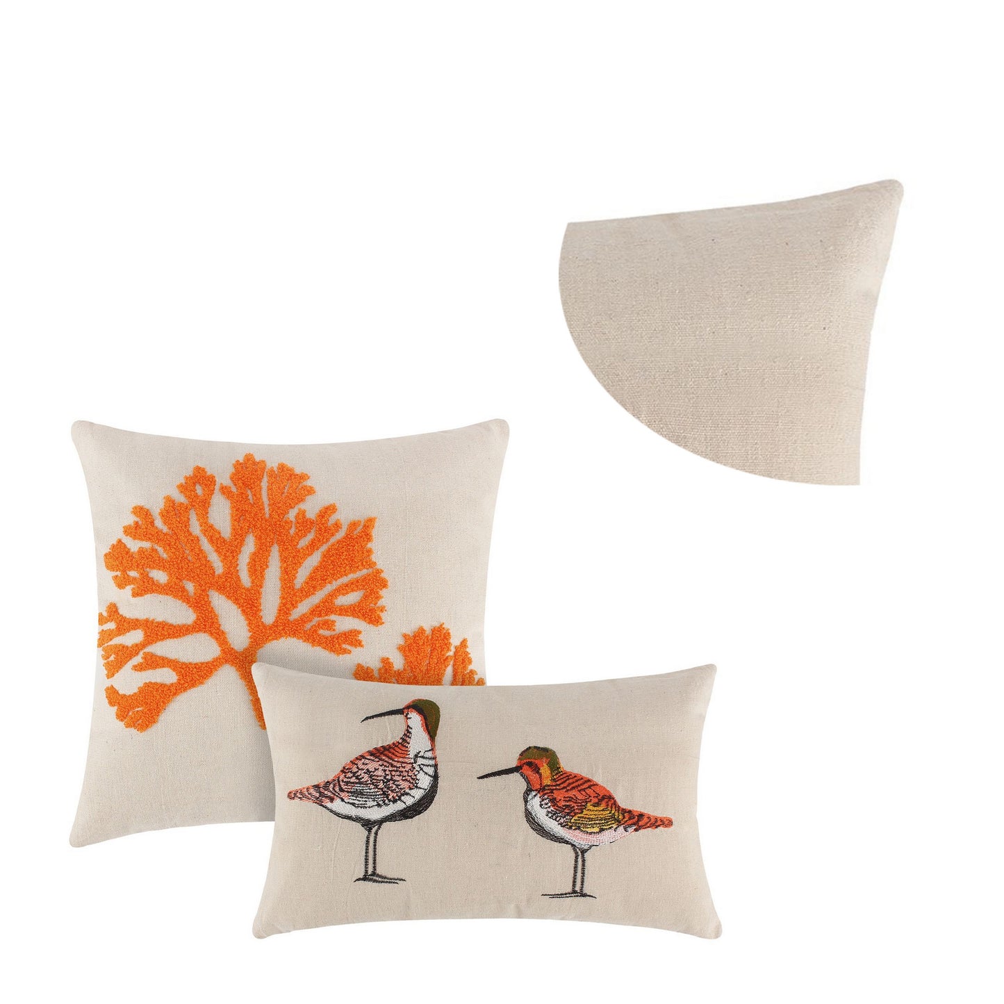 2 Decorative Throw Pillows Shorebird And Coral Design White Polyester
