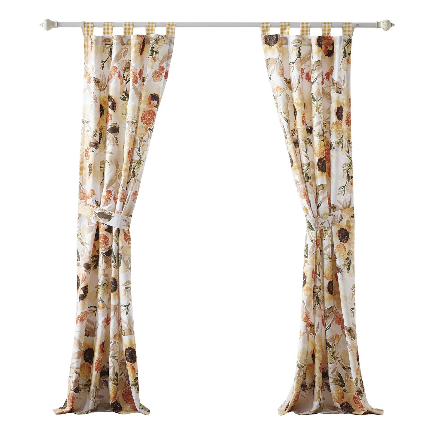 Kelsa Set Of 2 Panel Curtains With Watercolor Sunflowers Ruffled Gold