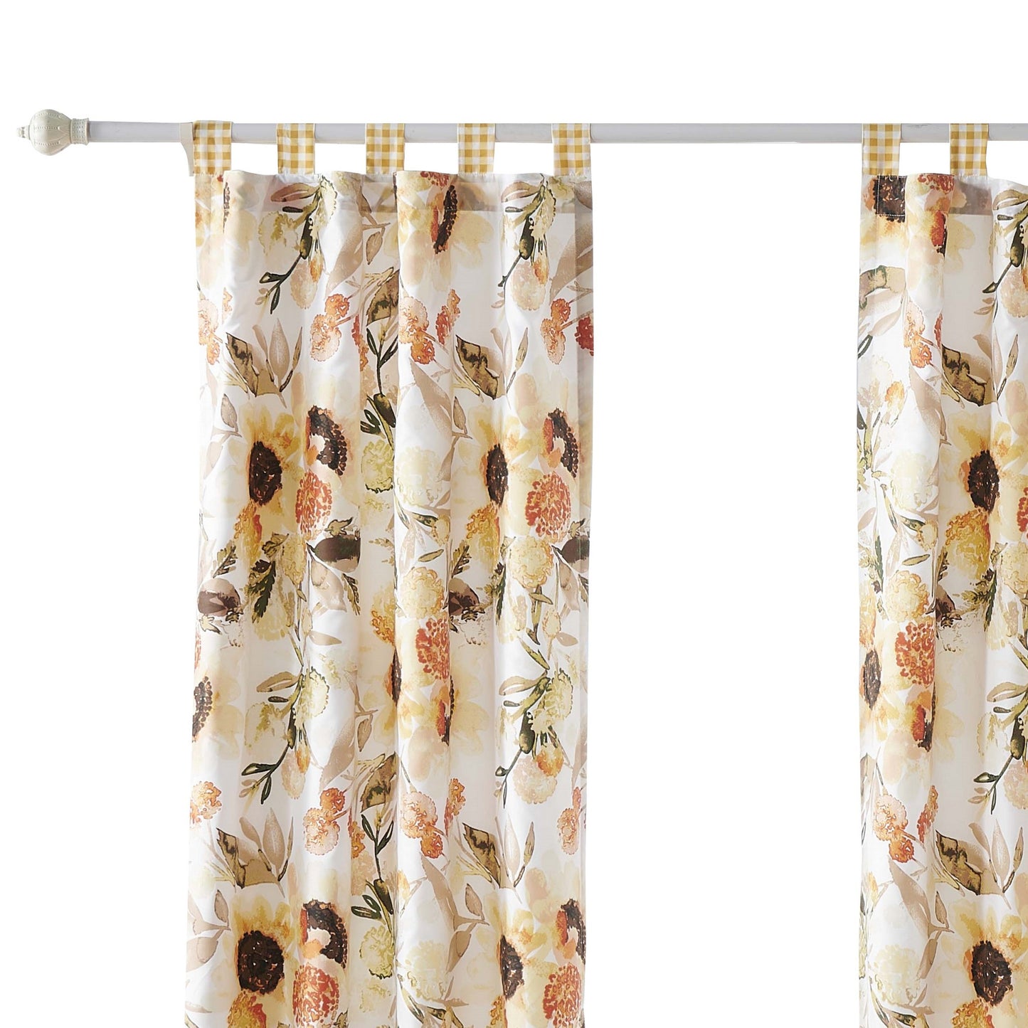 Kelsa Set Of 2 Panel Curtains With Watercolor Sunflowers Ruffled Gold