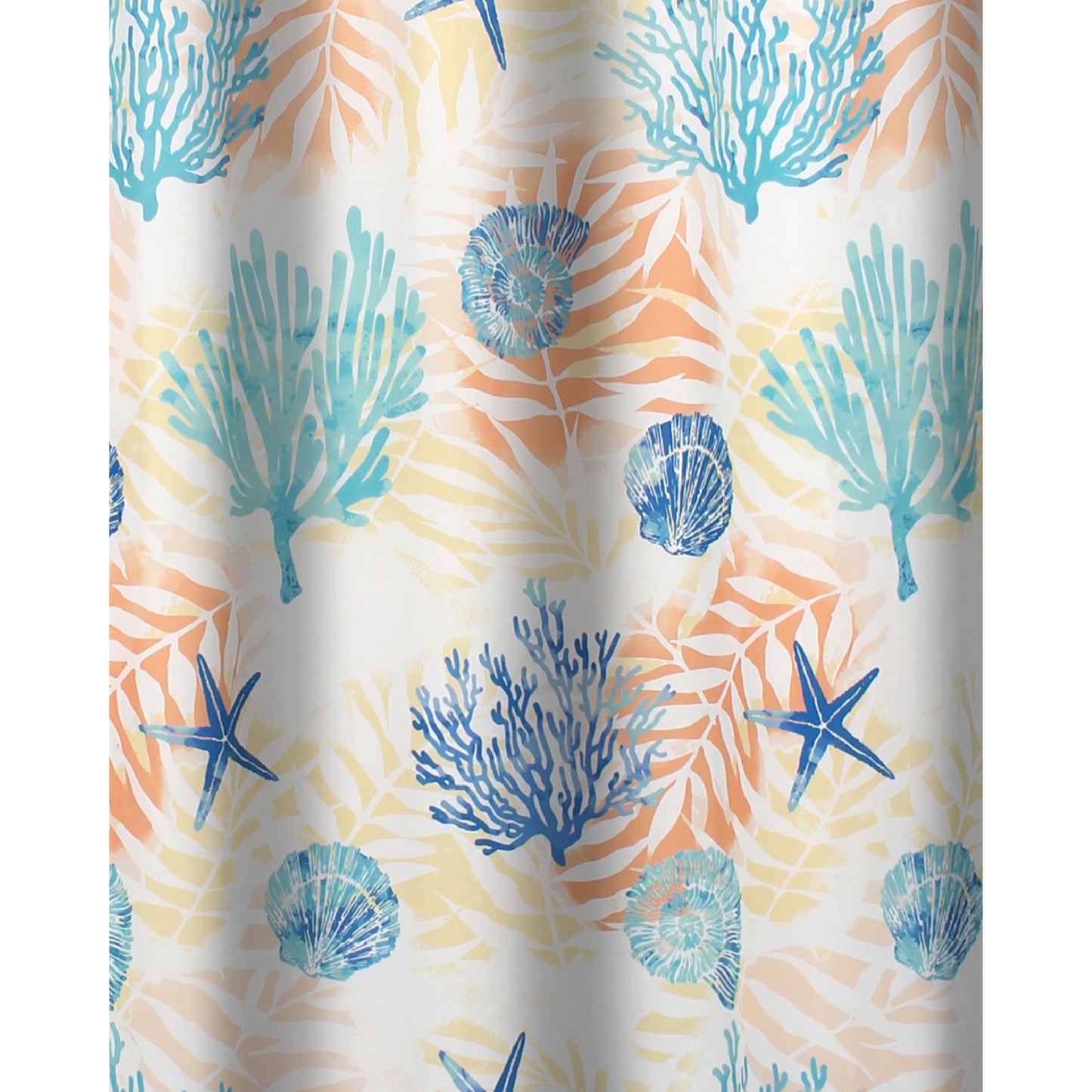 Geo 72 Inch Shower Curtain White Blue Polyester Seashells And Ferns Print
