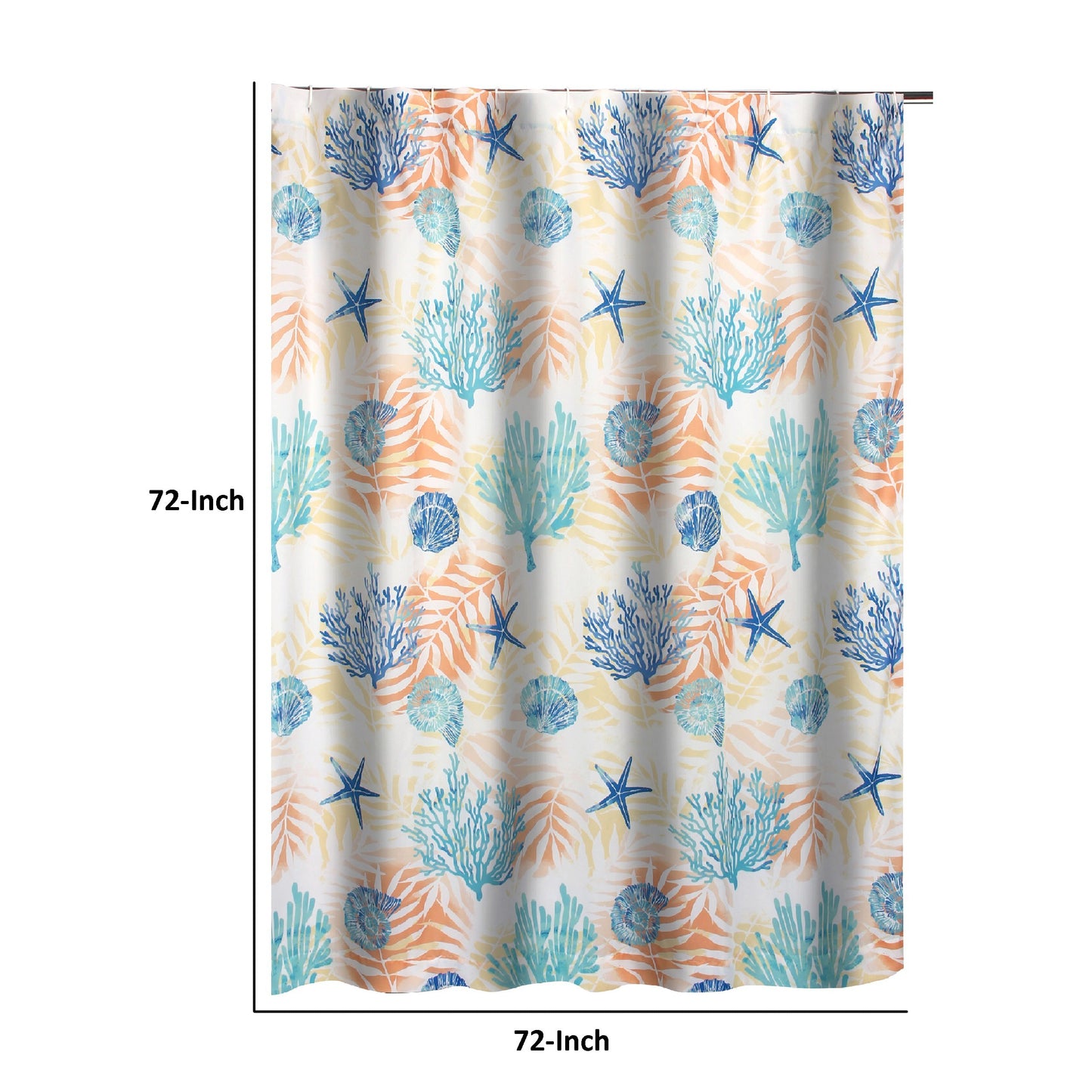 Geo 72 Inch Shower Curtain White Blue Polyester Seashells And Ferns Print