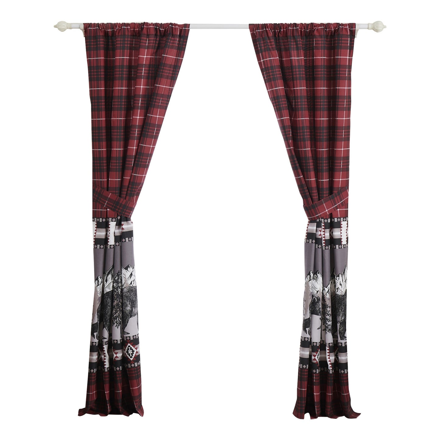 Sofia 84 Inch Bear Panel Curtains Poly Microfiber Red And Black Plaid