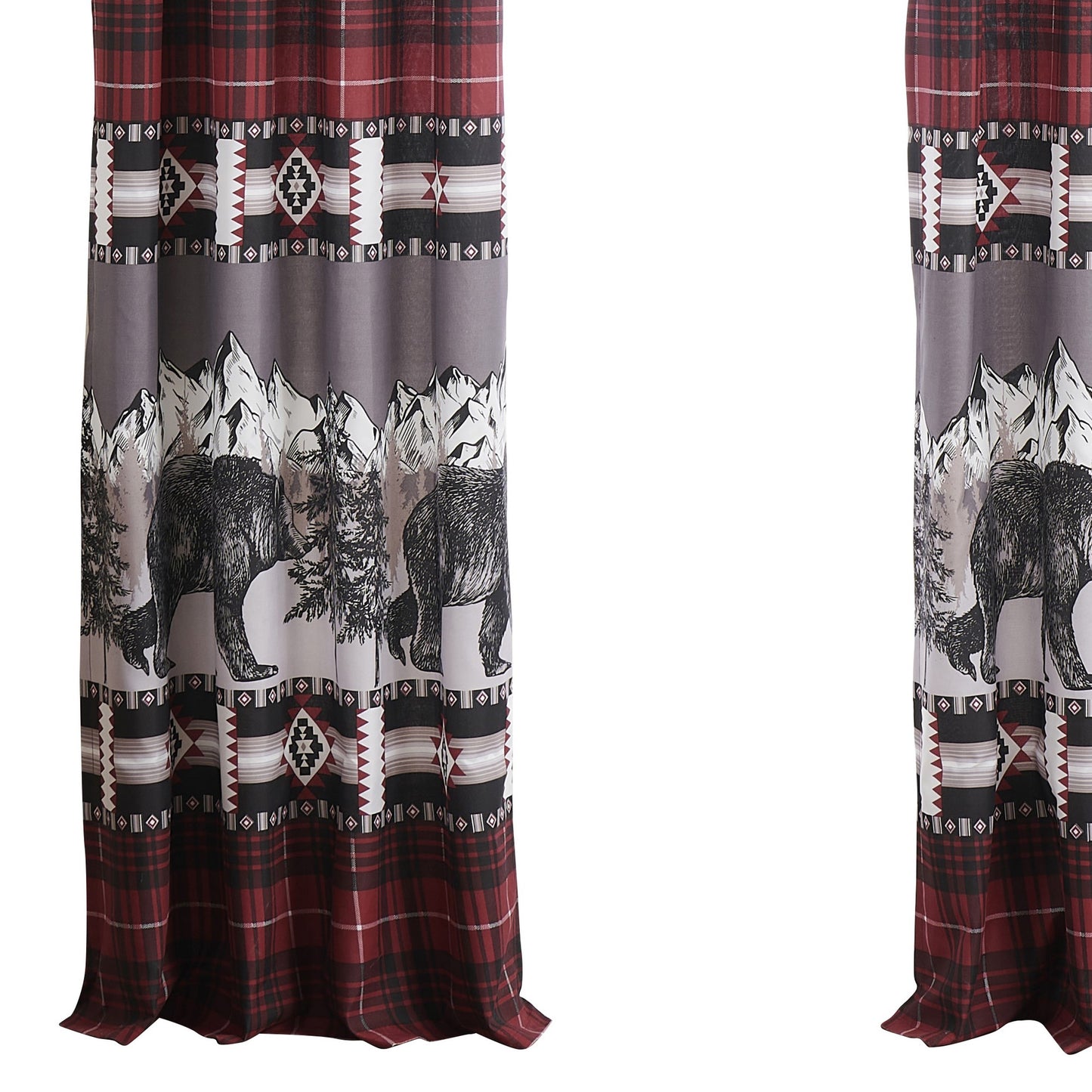 Sofia 84 Inch Bear Panel Curtains Poly Microfiber Red And Black Plaid