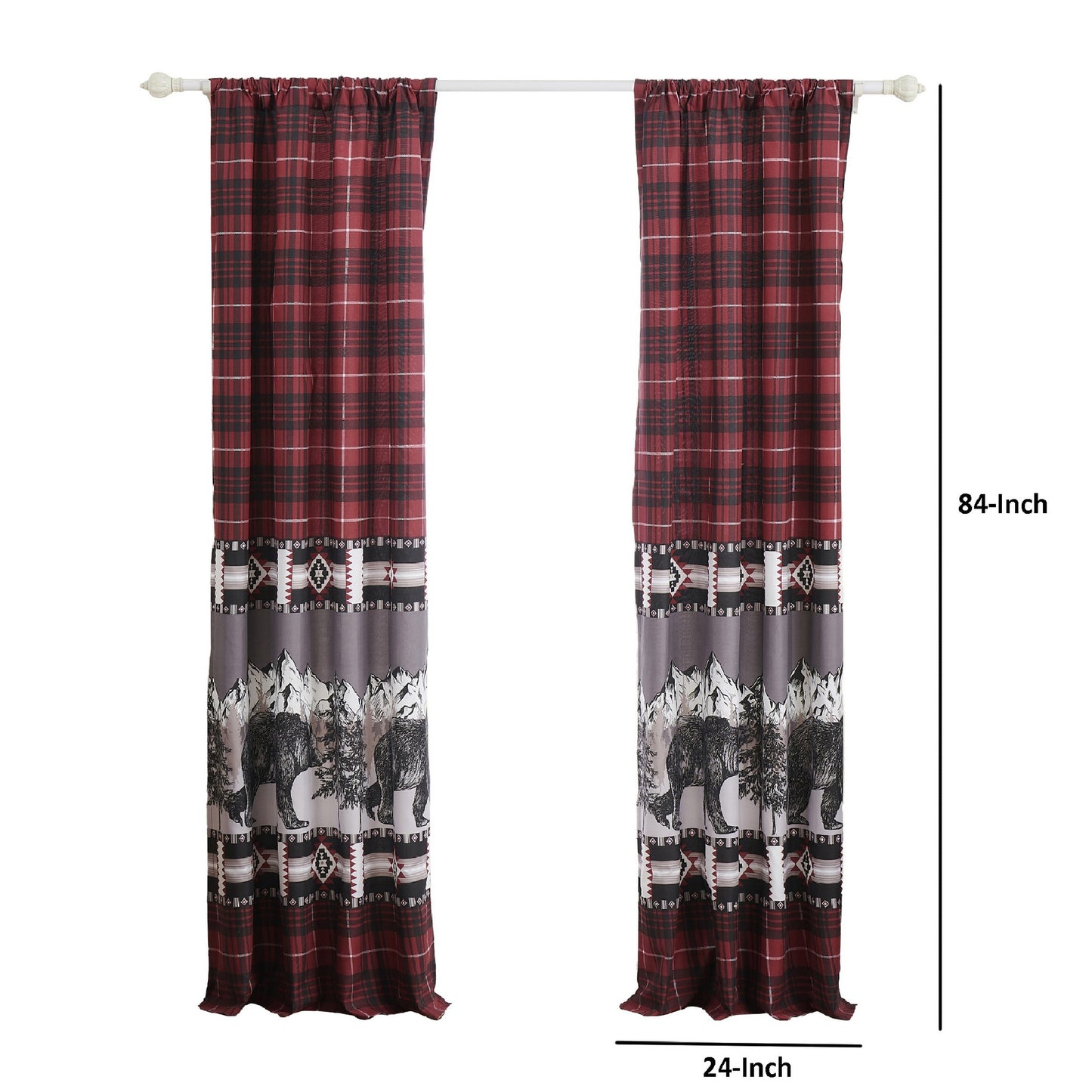 Sofia 84 Inch Bear Panel Curtains Poly Microfiber Red And Black Plaid
