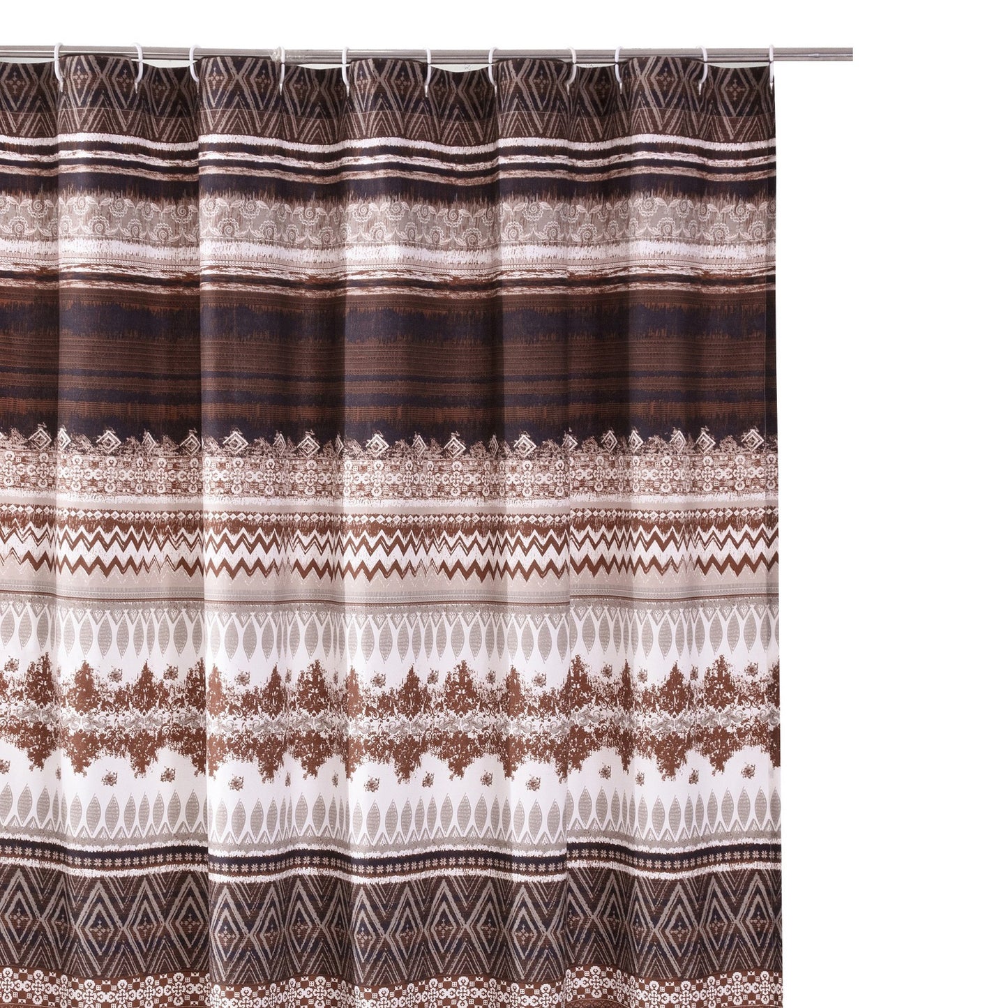 Roca 72 Inch Shower Curtain Coffee Brown Striped Printing Button Holes