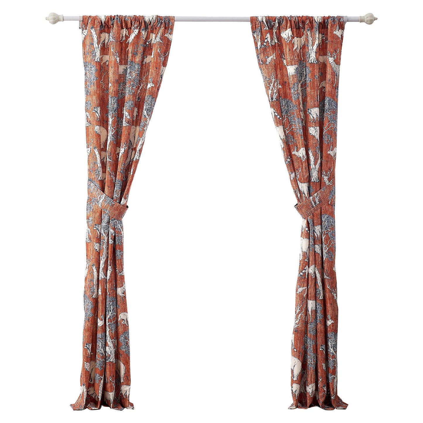Gin 84 Inch Window Curtains Fun Deer And Bear Print Orange Microfiber