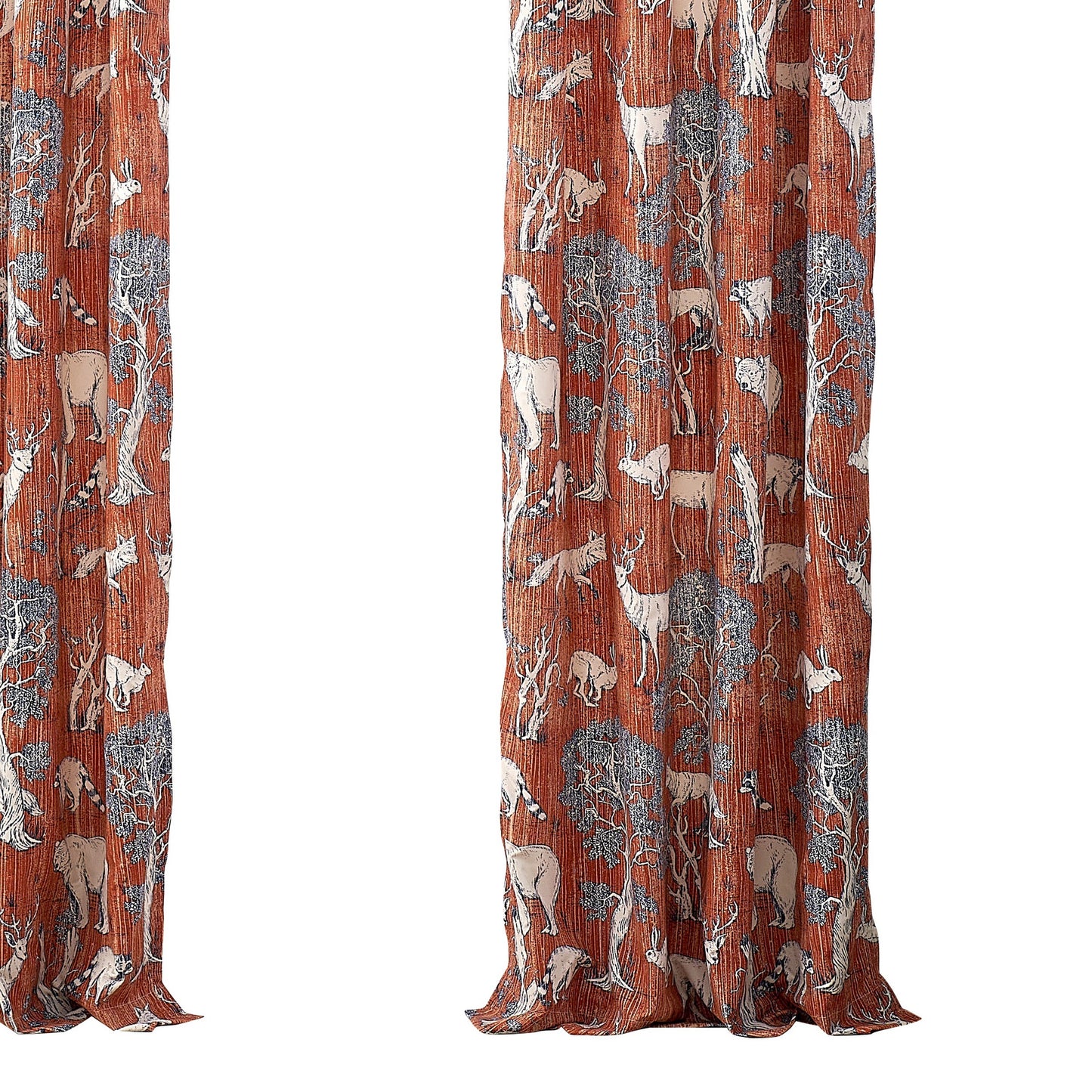 Gin 84 Inch Window Curtains Fun Deer And Bear Print Orange Microfiber