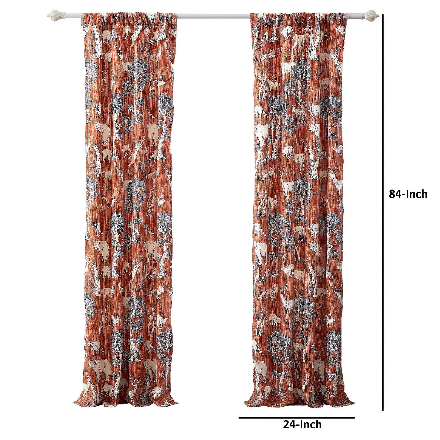 Gin 84 Inch Window Curtains Fun Deer And Bear Print Orange Microfiber