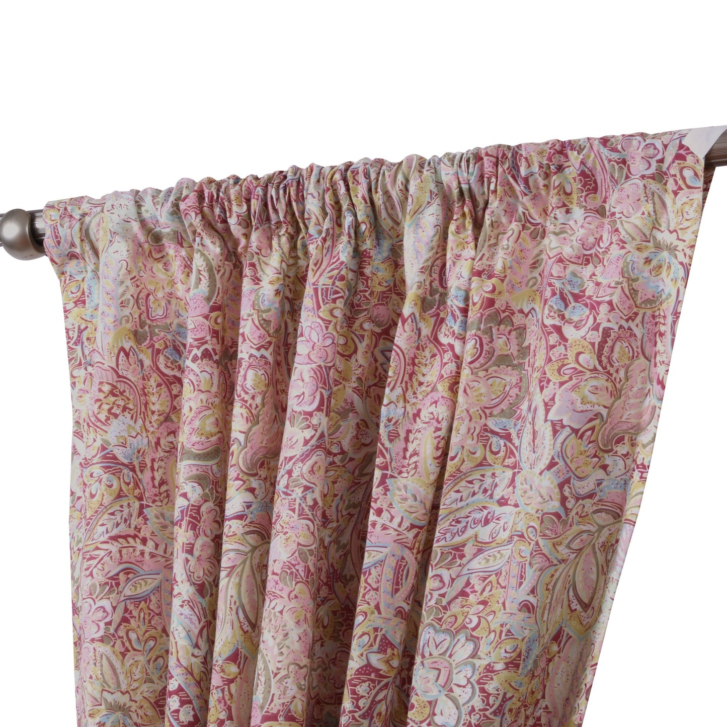 Rua 84 Inch Window Curtains Ferns Lotuses Rose Pink Microfiber Rod Holes