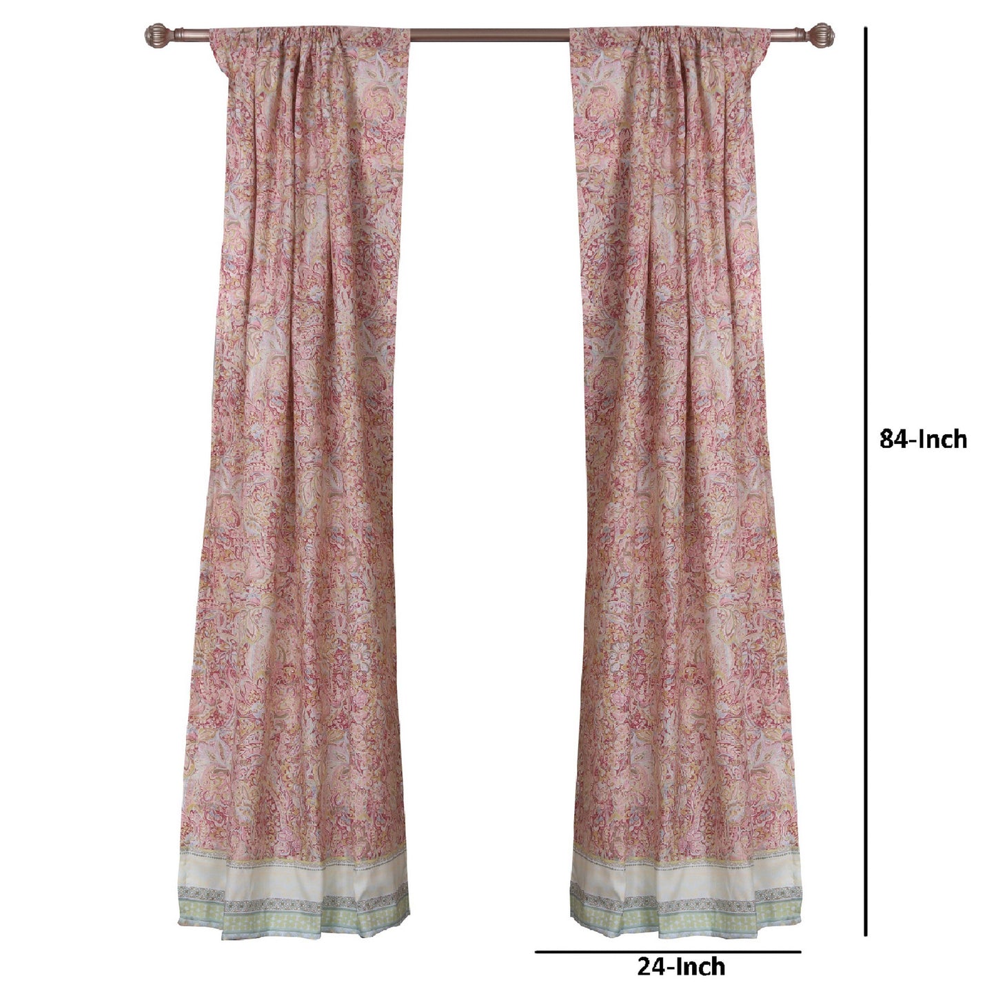 Rua 84 Inch Window Curtains Ferns Lotuses Rose Pink Microfiber Rod Holes