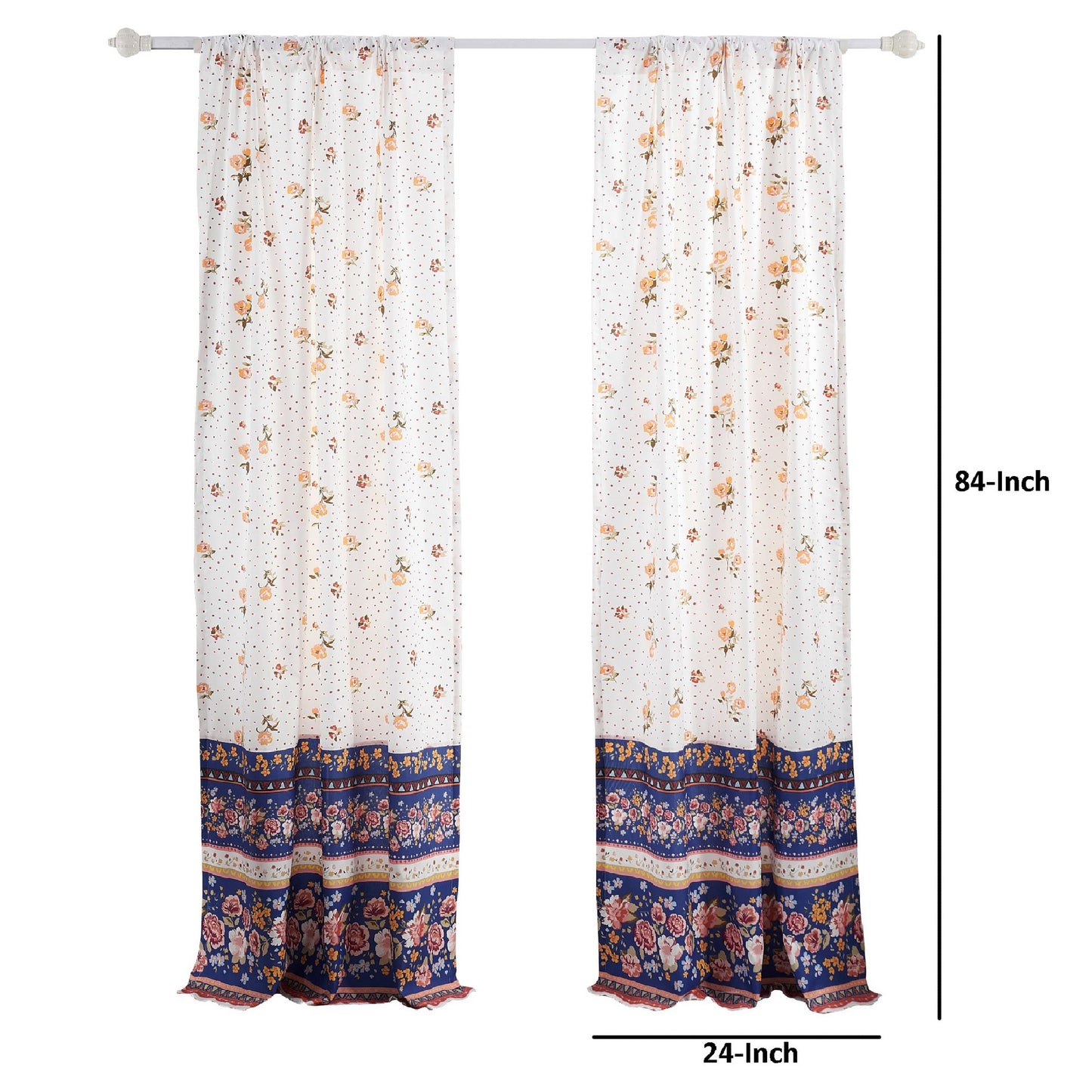Pico 84 Inch Window Curtains Polka Dots And Flowers White Blue Microfiber