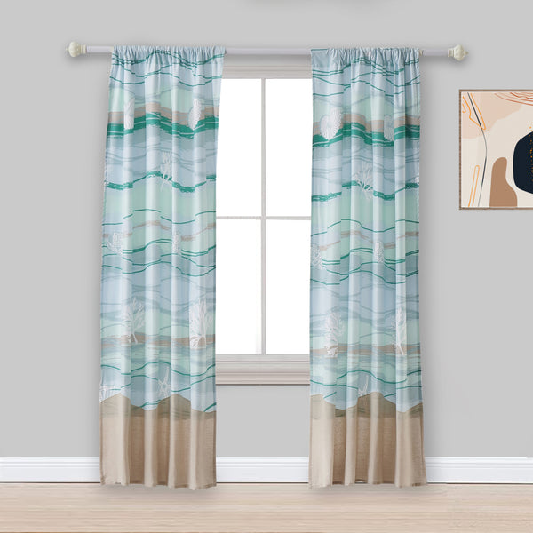 Vira 63 Inch Window Curtains Ocean Waves And Sand Print Rod Pockets
