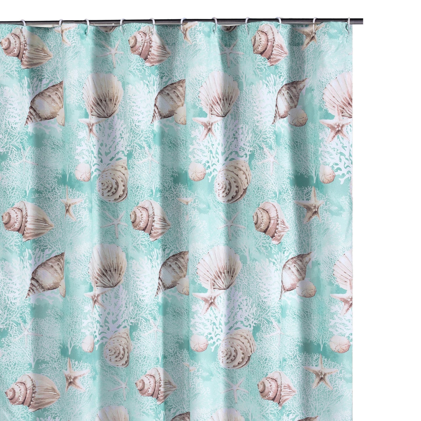 Logan 72 Inch Shower Curtain Coastal Light Blue Conch Shells Print